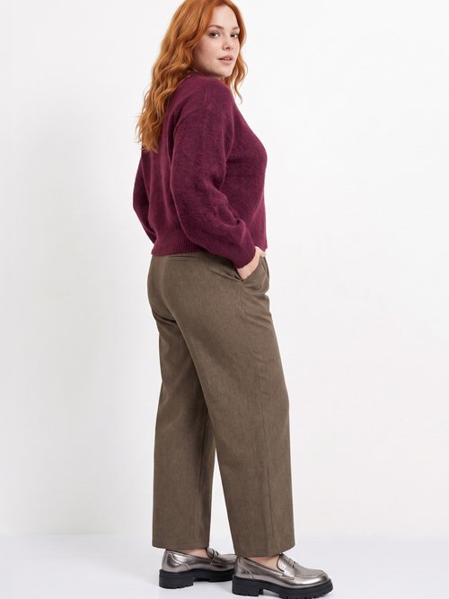 Pantalon large chiné taille élastiquée Femme Grande Taille Marron CHY-AB051-1 MV1