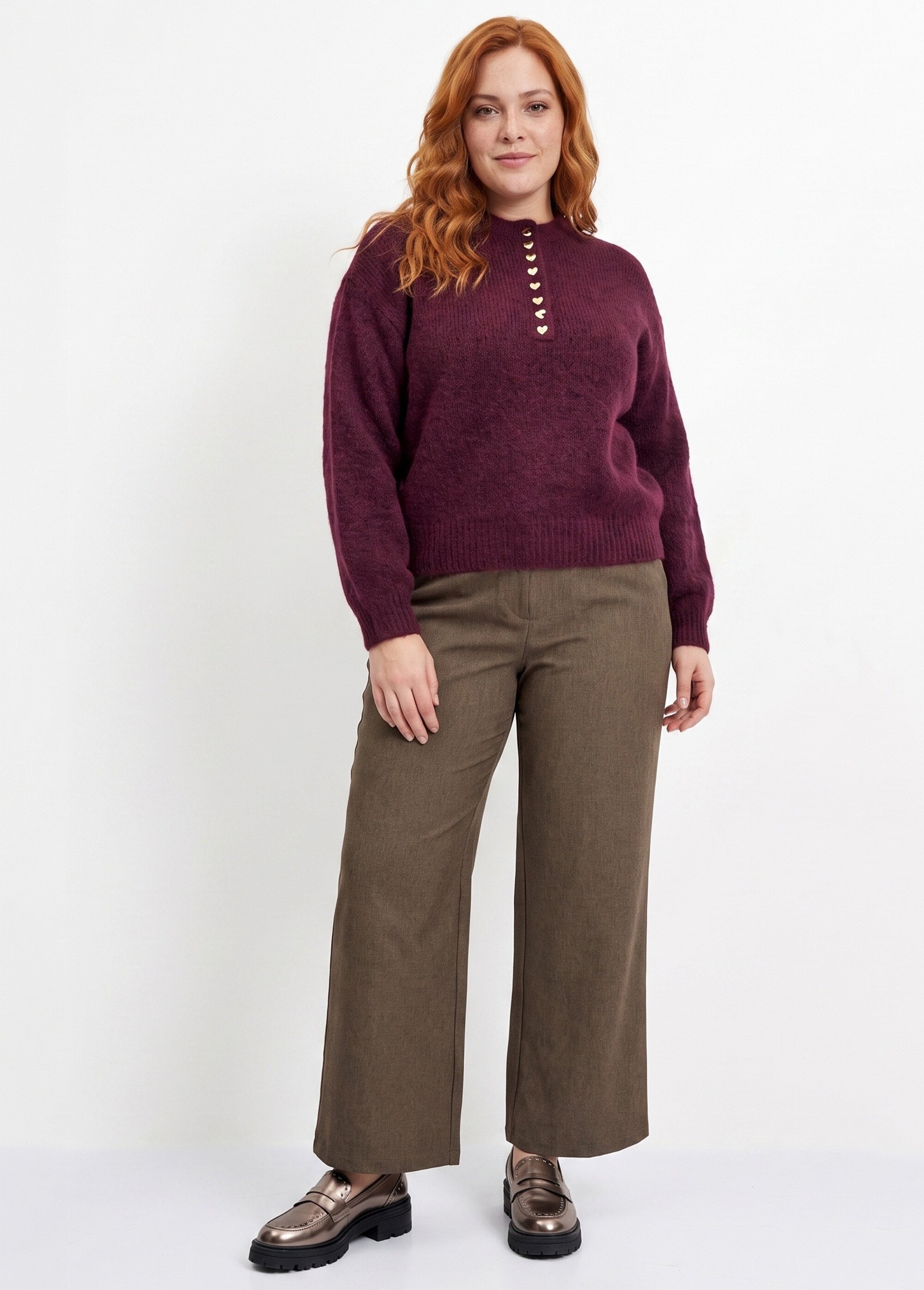 Pantalon large chiné taille élastiquée Femme Grande Taille Marron CHY-AB051-1 SI1