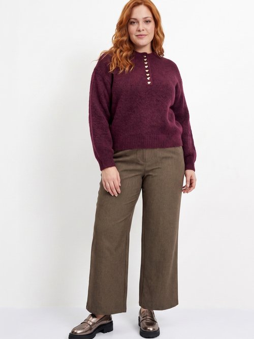 Pantalon large chiné taille élastiquée Femme Grande Taille Marron CHY-AB051-1 SI1