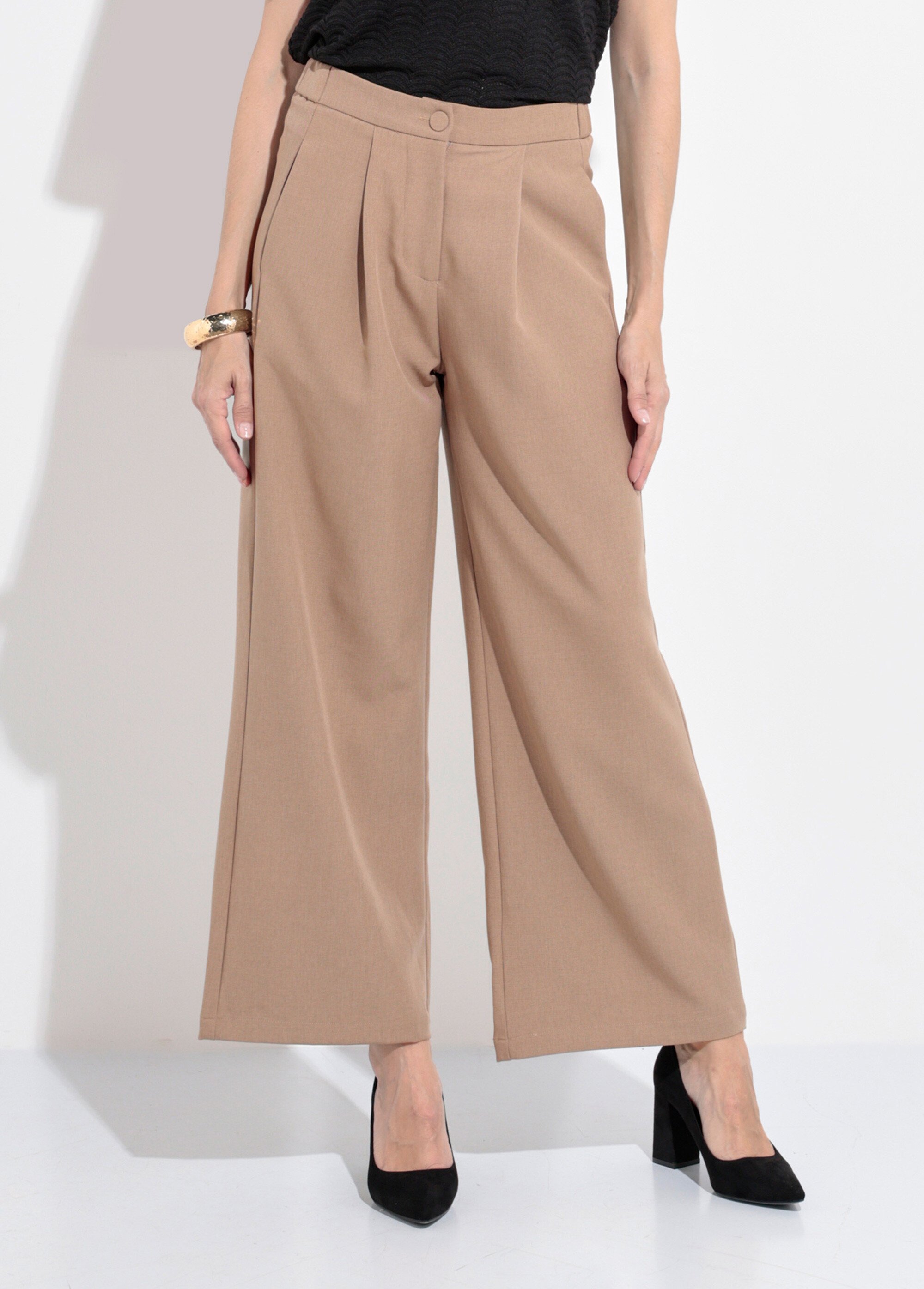 Pantalon tailleur fluide élastiqué Femme Beige JB-A7147 FA1