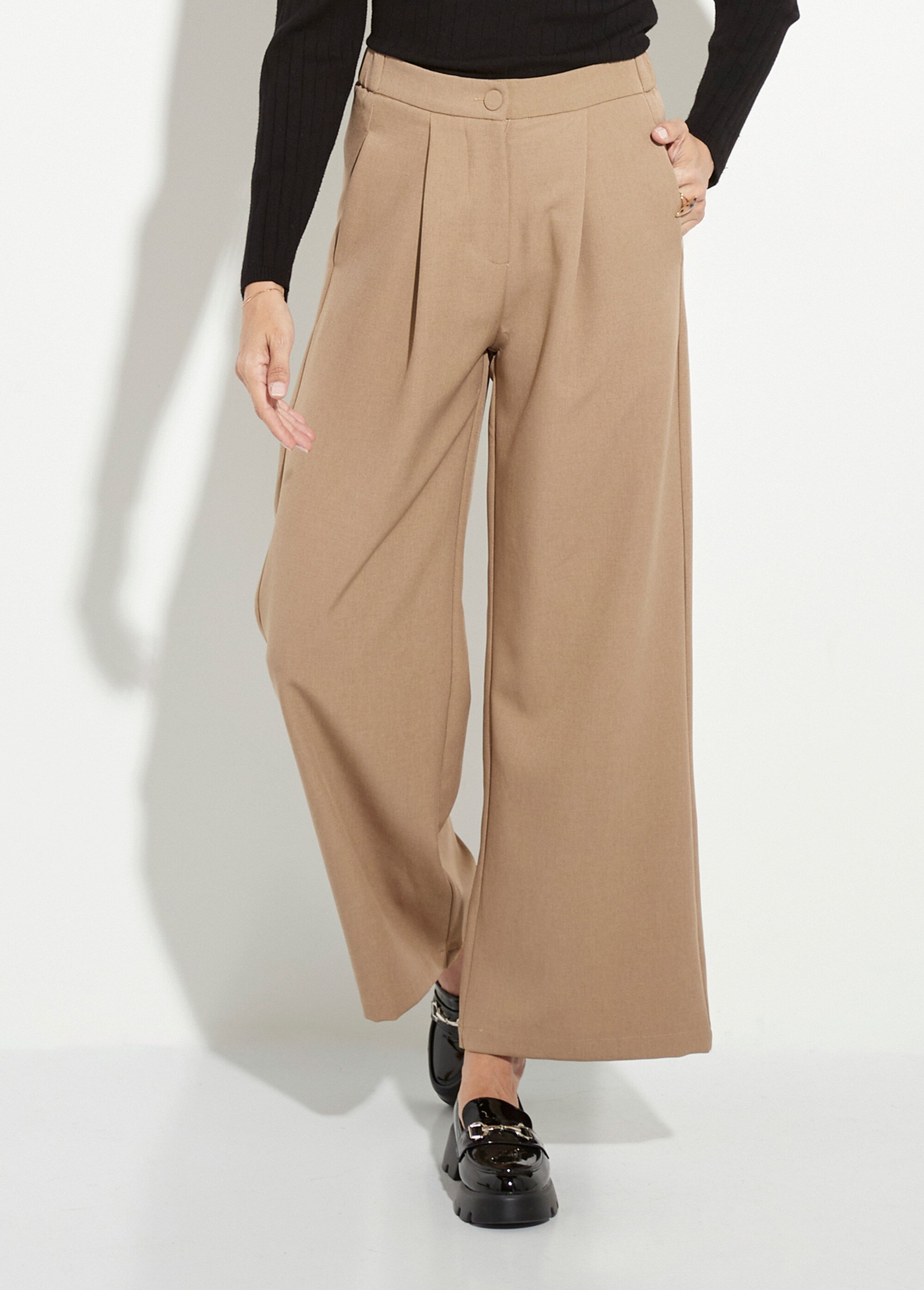 Pantalon tailleur fluide élastiqué Femme Beige JB-A7147 FA1