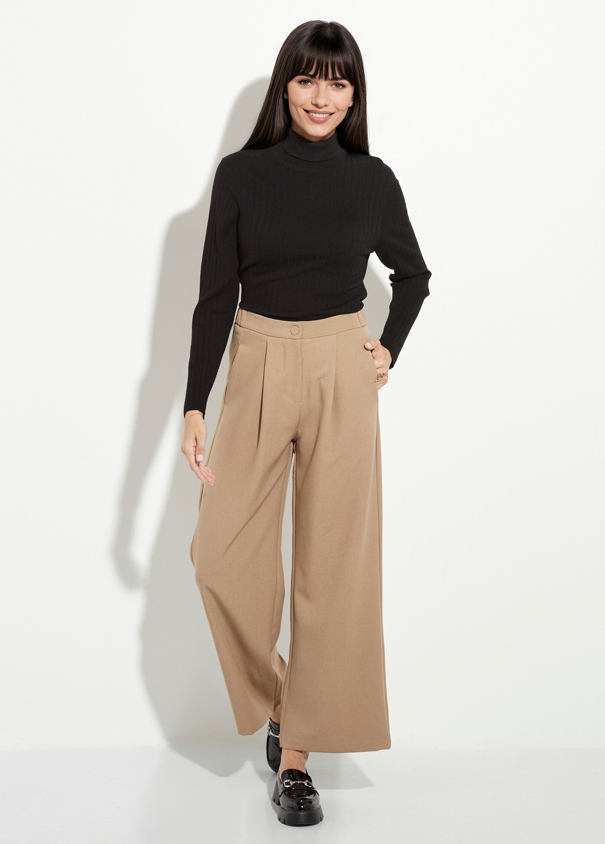 Pantalon tailleur fluide élastiqué Femme Beige JB-A7147 SF1