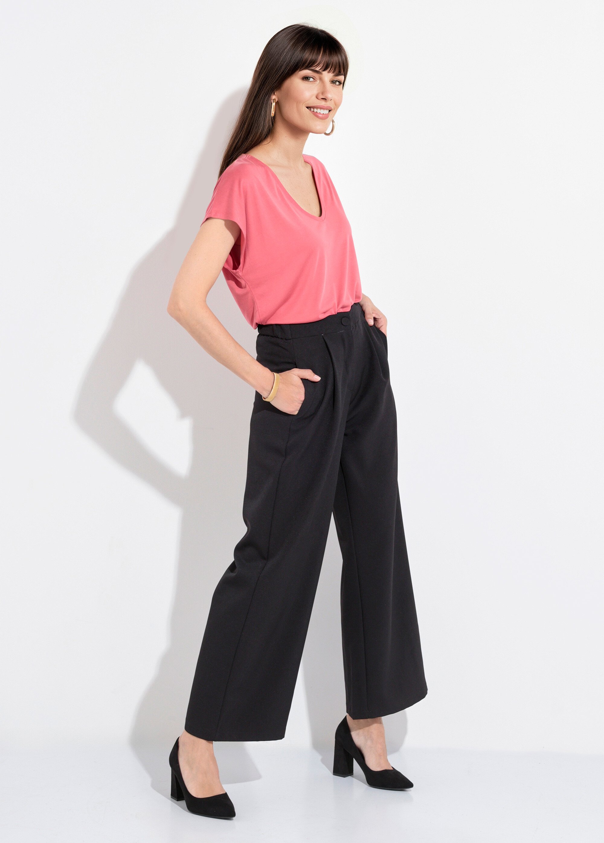 Pantalon tailleur fluide élastiqué Femme Noir JB-A7147 MV1