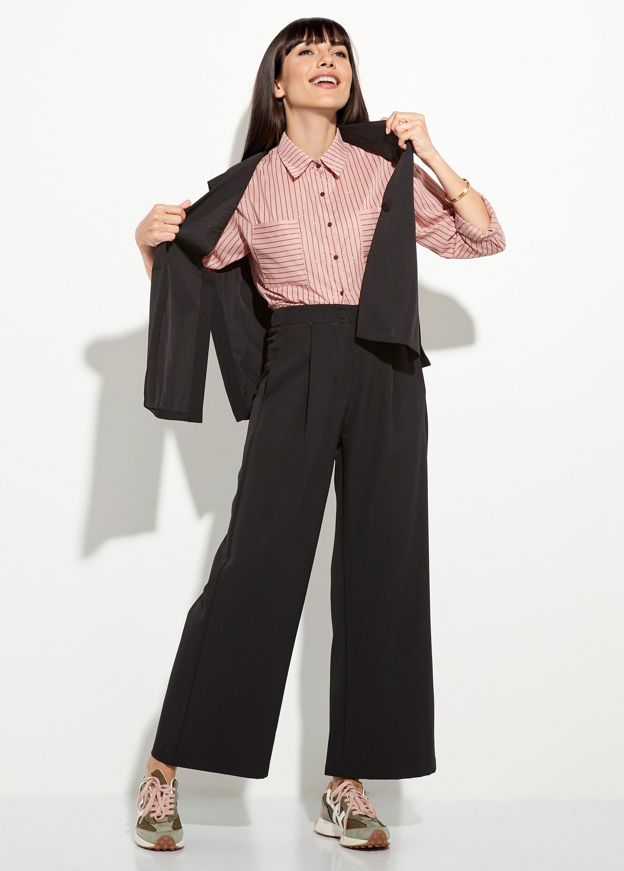 Pantalon tailleur fluide élastiqué Femme Noir JB-A7147 MV1