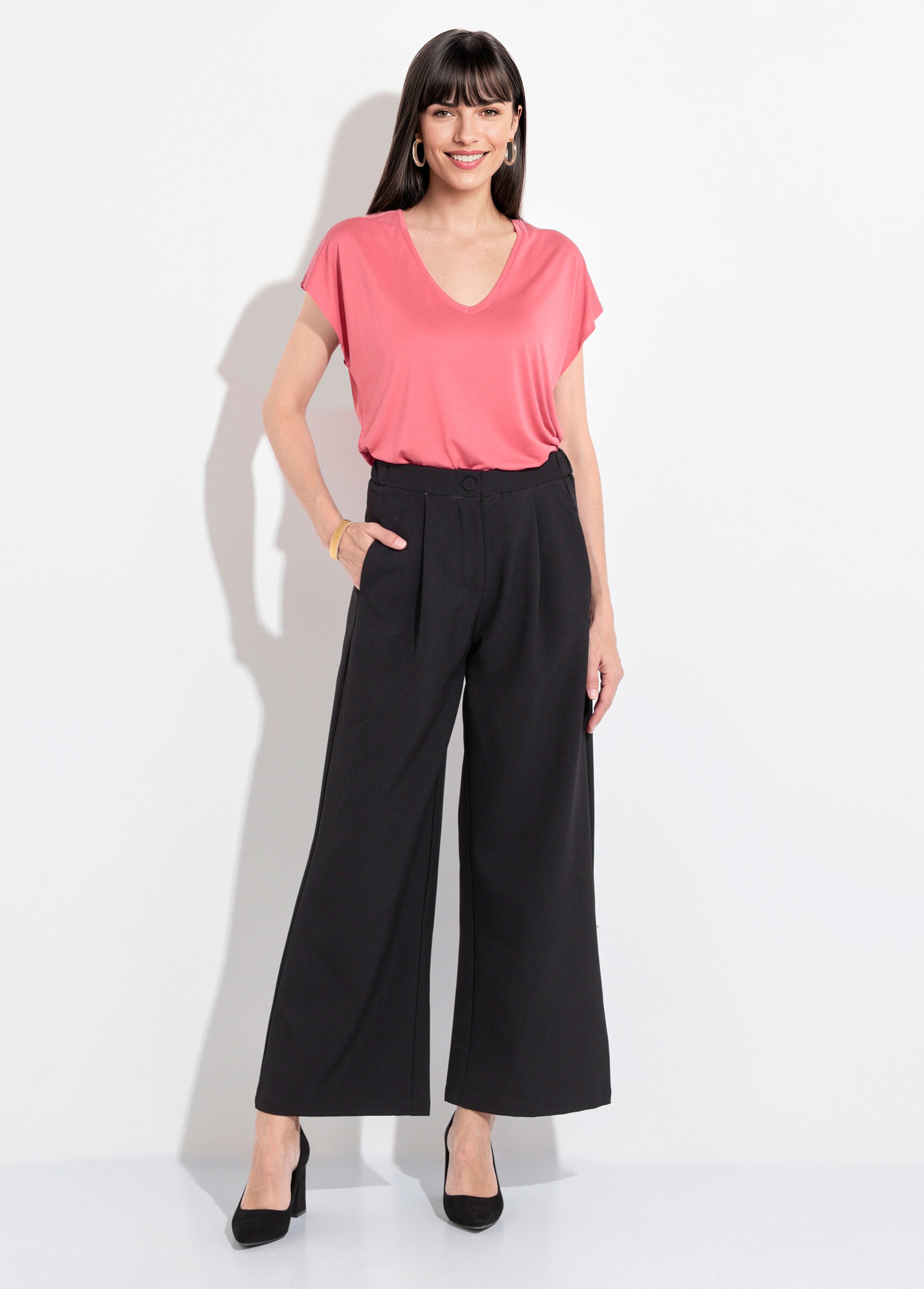 Pantalon tailleur fluide élastiqué Femme Noir JB-A7147 SF1