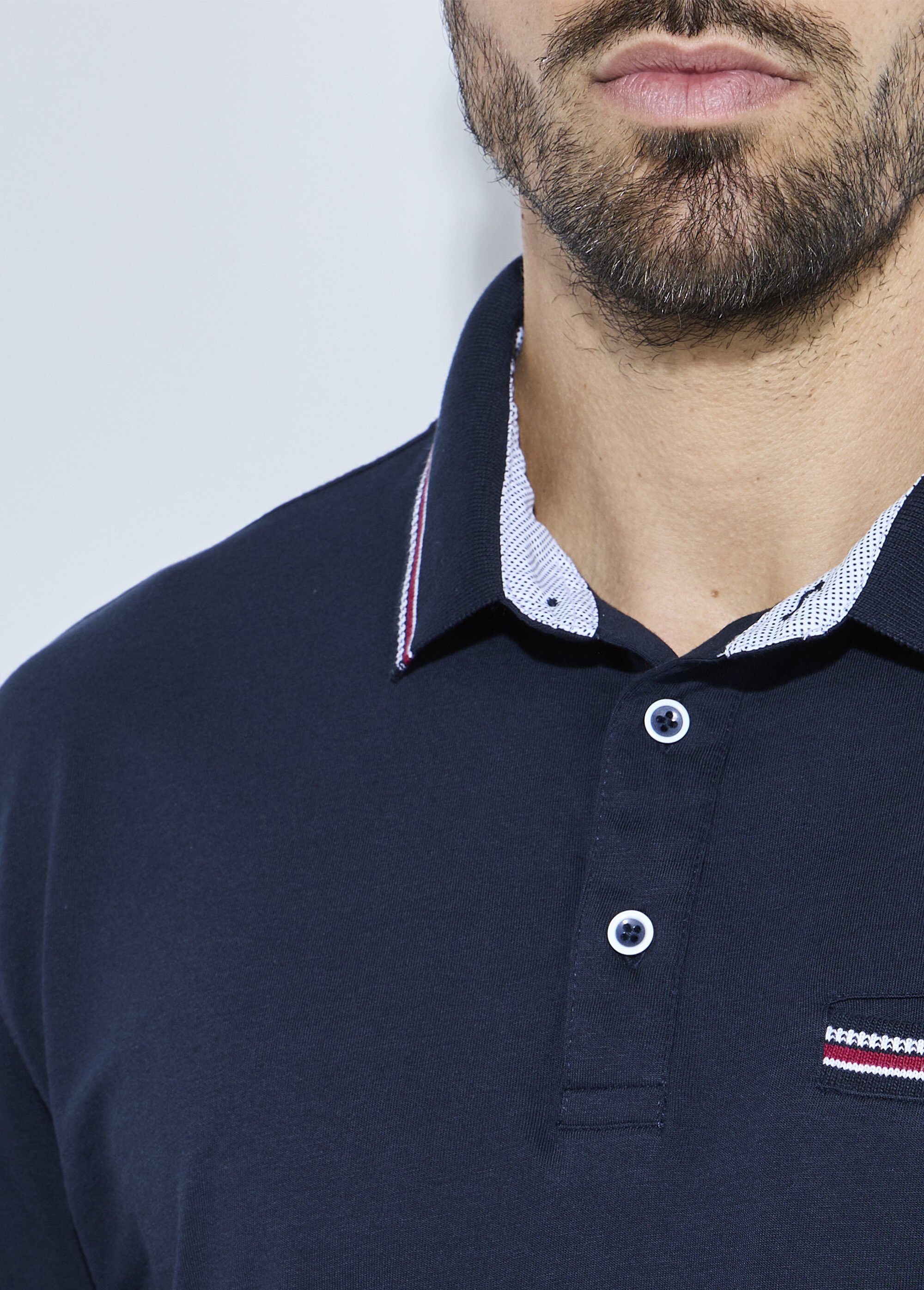 Polo boutonné manches longues maille jersey Bleu FOUGUE DE1