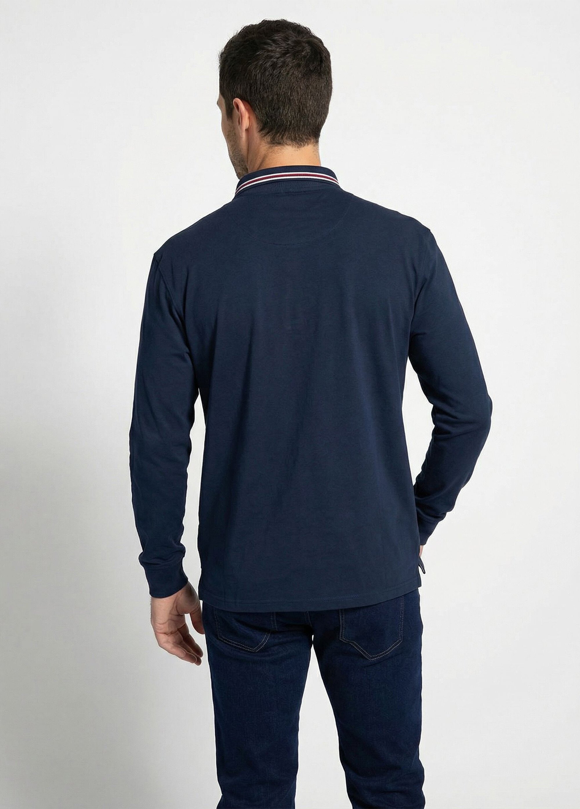 Polo boutonné manches longues maille jersey Bleu FOUGUE DO1