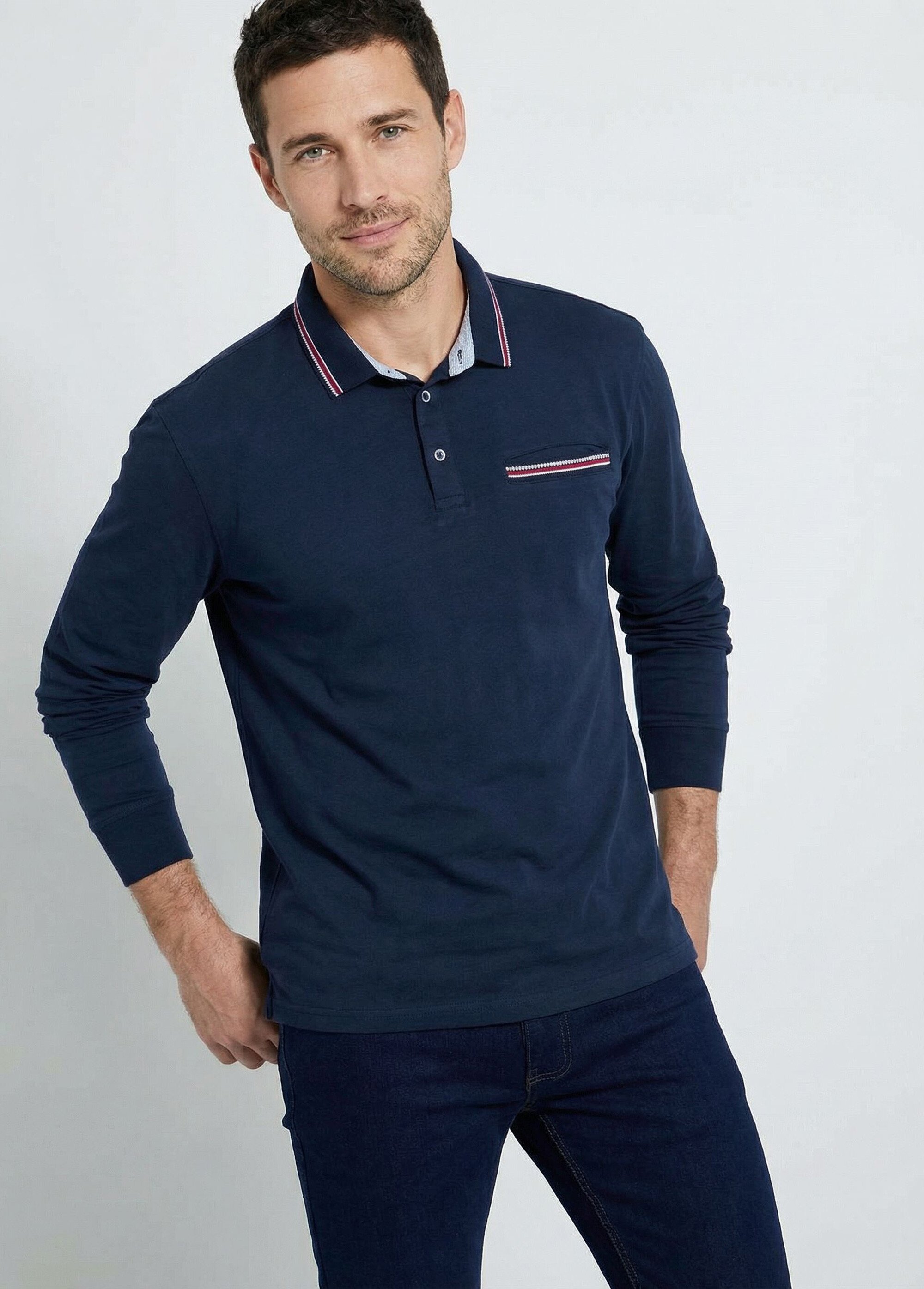 Polo boutonné manches longues maille jersey