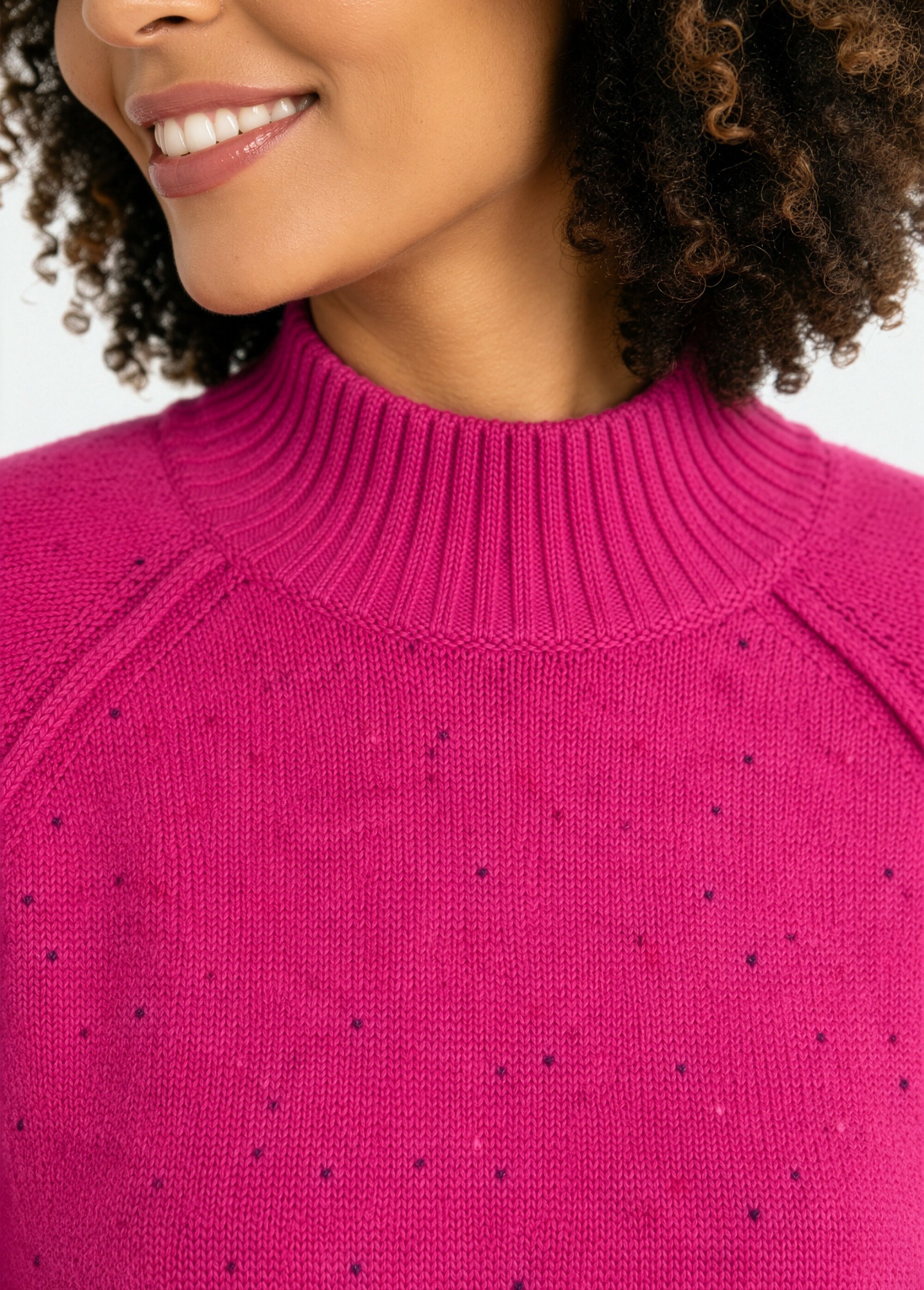 Pull chaud raglan col montant moucheté