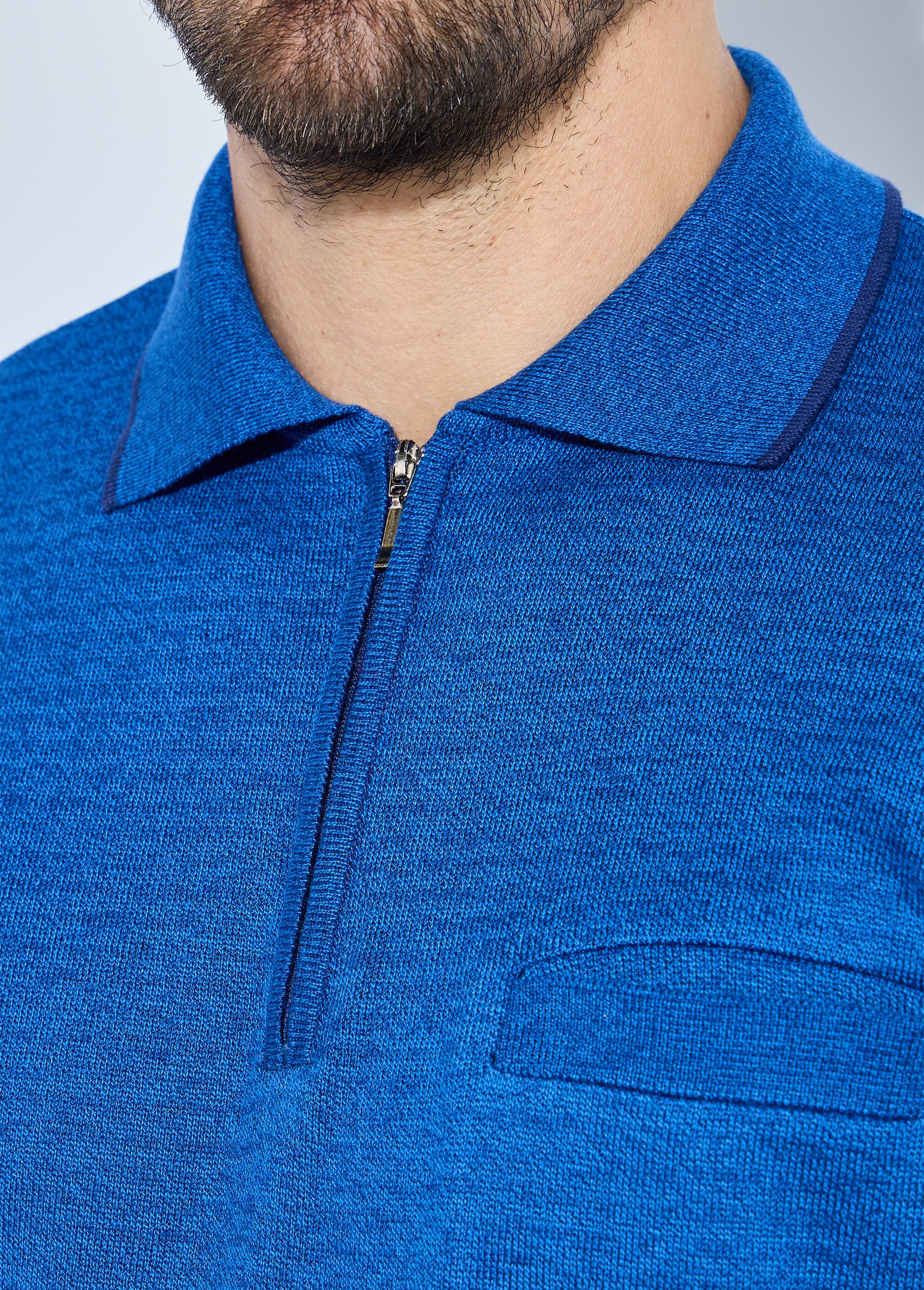 Pull col polo zippé manches longues Homme BLEU ENCRE FALCO DE1