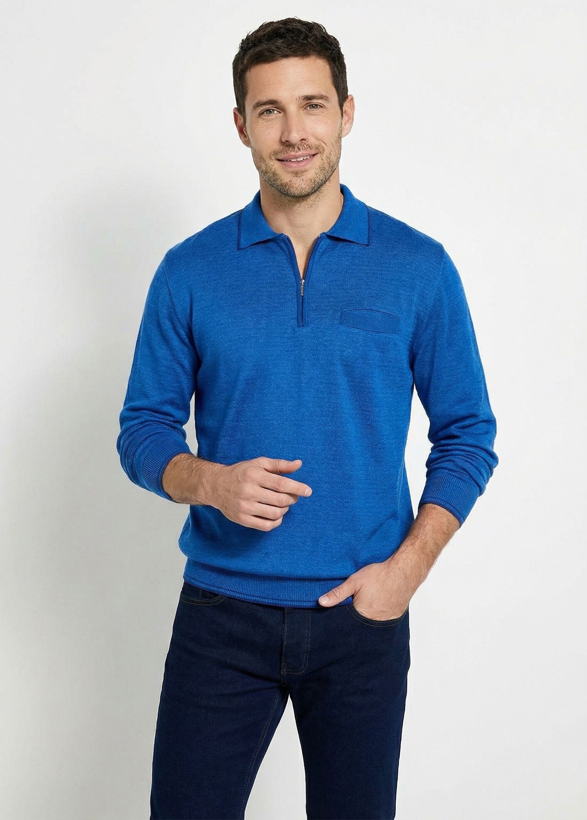 Pull col polo zippé manches longues Homme BLEU ENCRE FALCO FA1