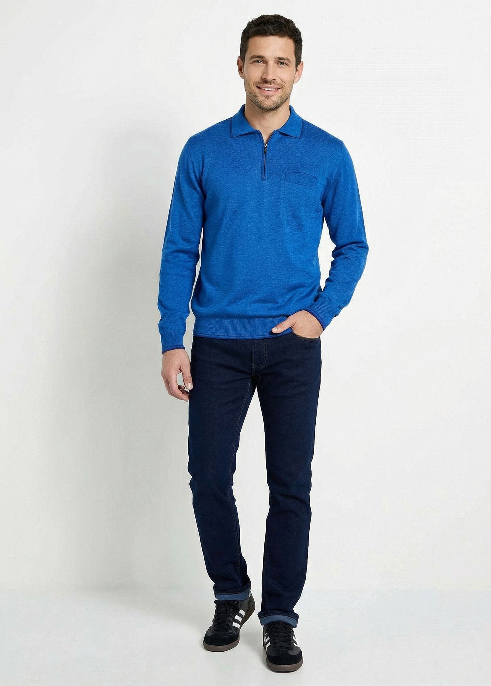Pull col polo zippé manches longues Homme BLEU ENCRE FALCO SF1