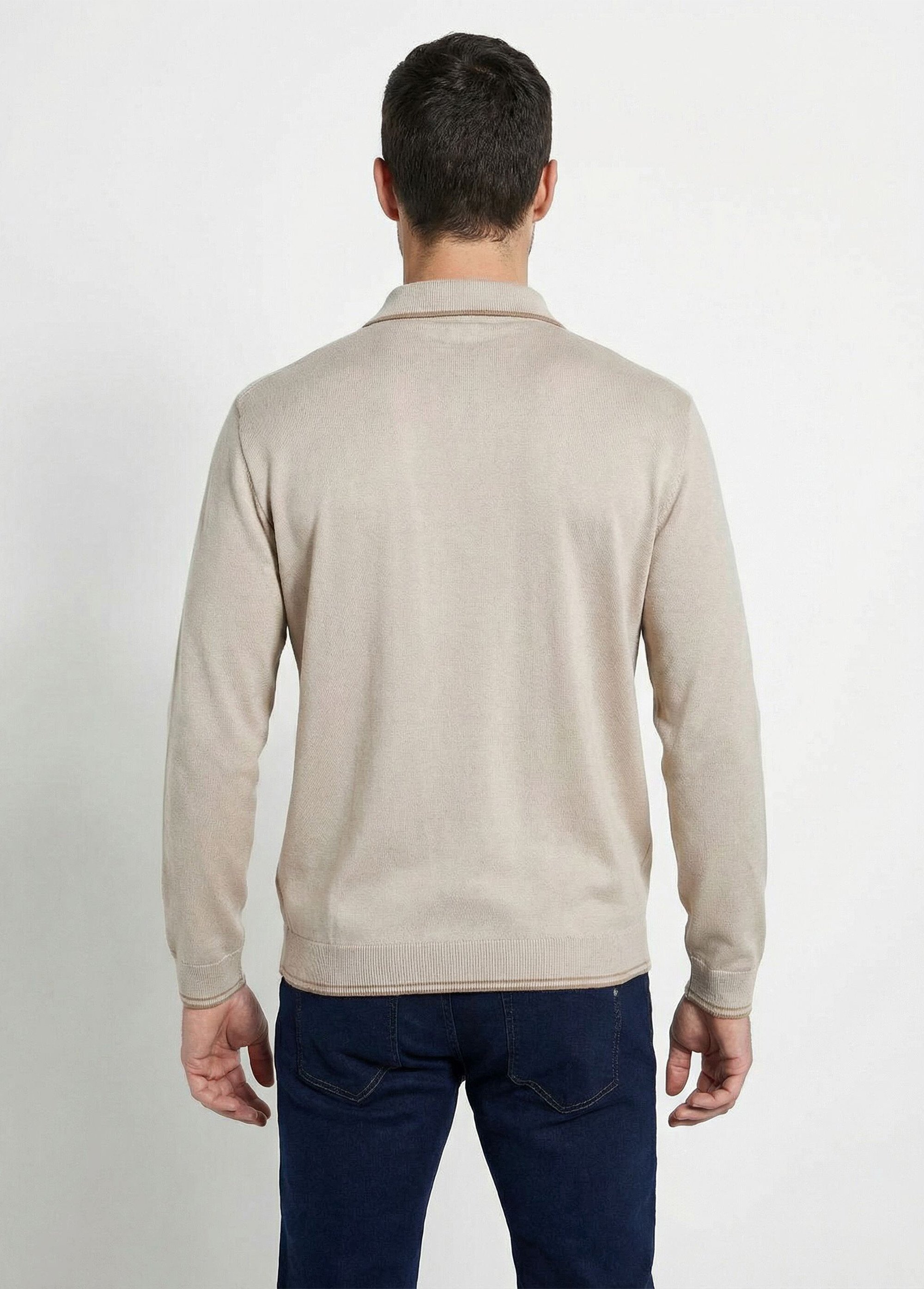 Pull col polo zippé manches longues Homme Beige FALCO DO1