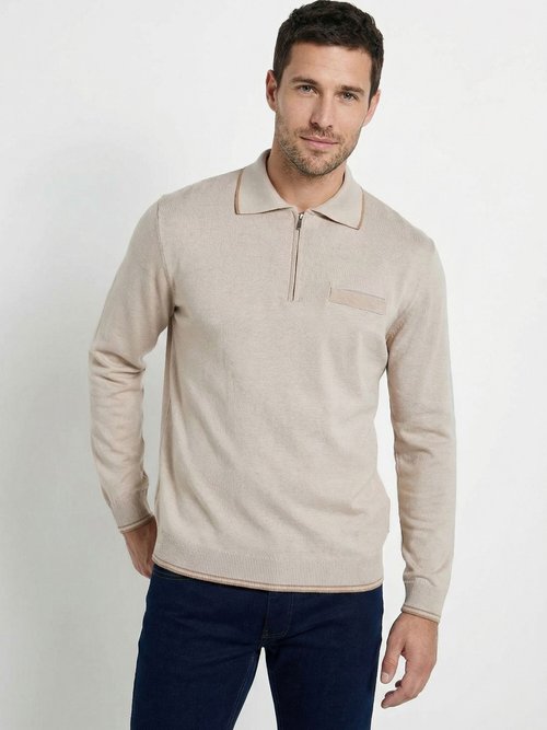 Pull col polo zippé manches longues Homme Beige FALCO FA1