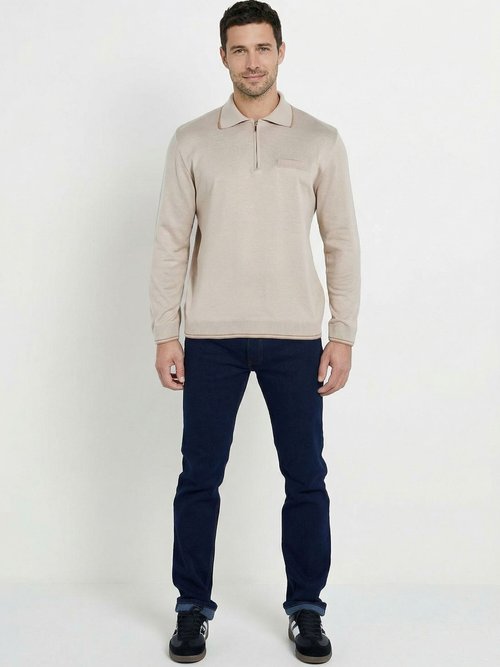 Pull col polo zippé manches longues Homme Beige FALCO SF1