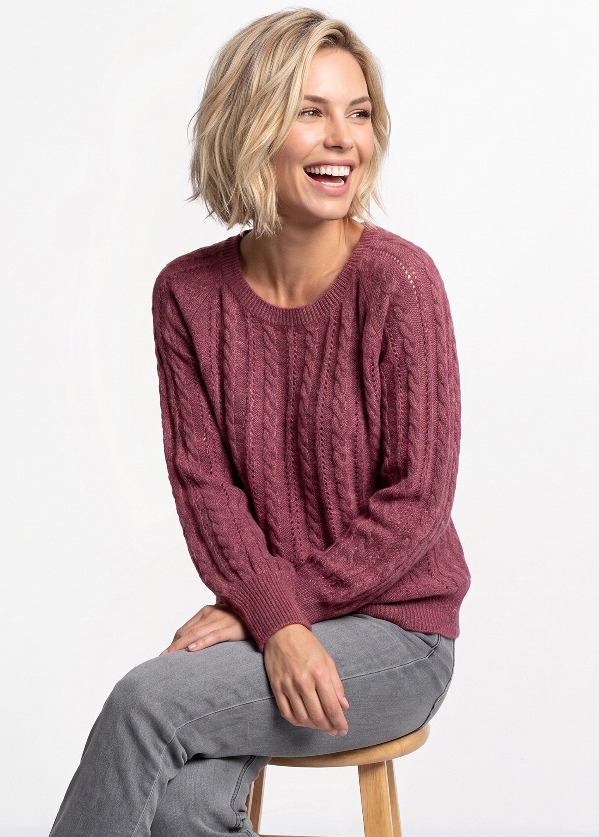 Pull doux maille irisée torsadée ajourée laine