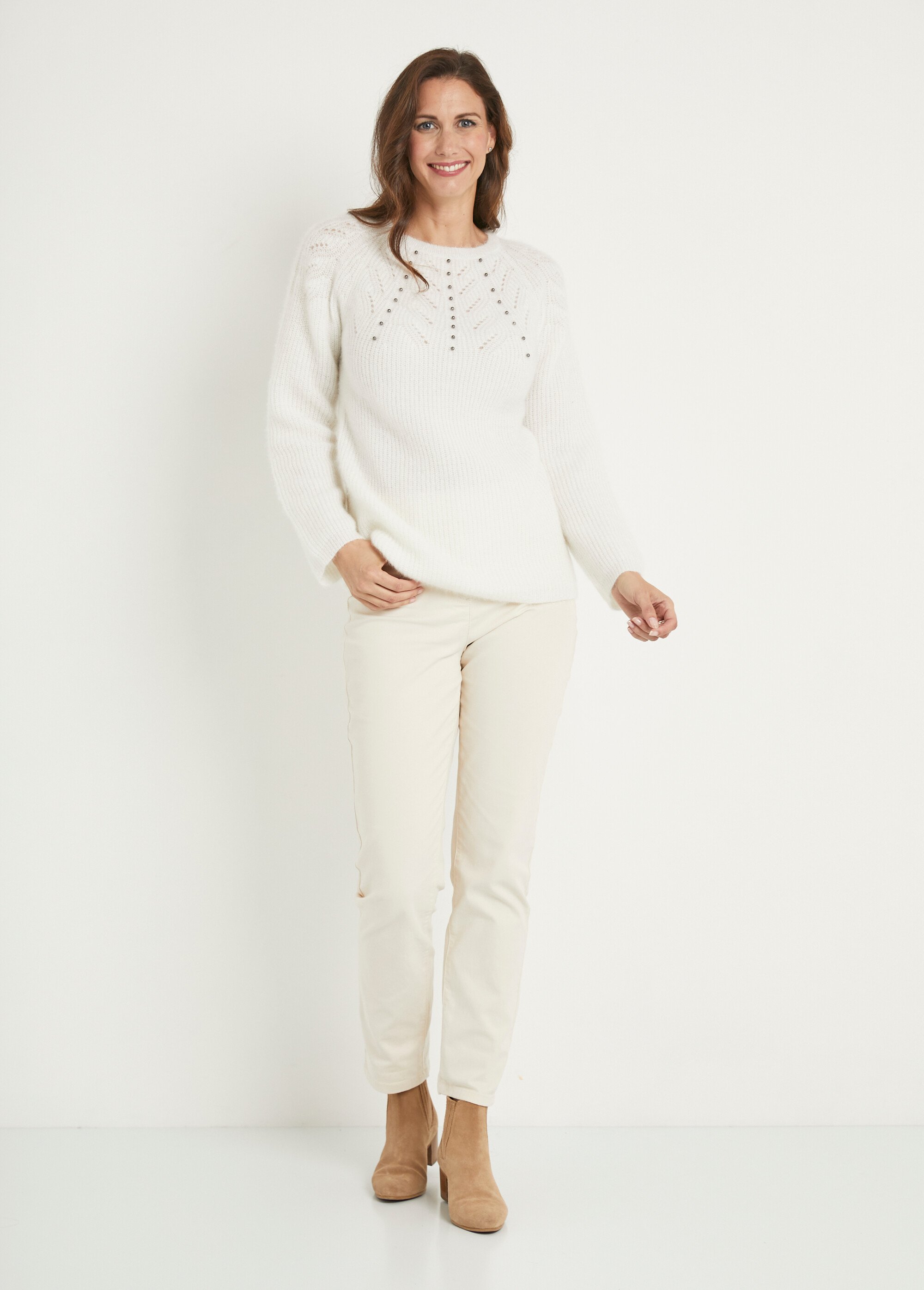 Pull D'été CAROLINE BISS - Maille Ajourée Et Simili Blanc - Taille 46 - Très Bon état