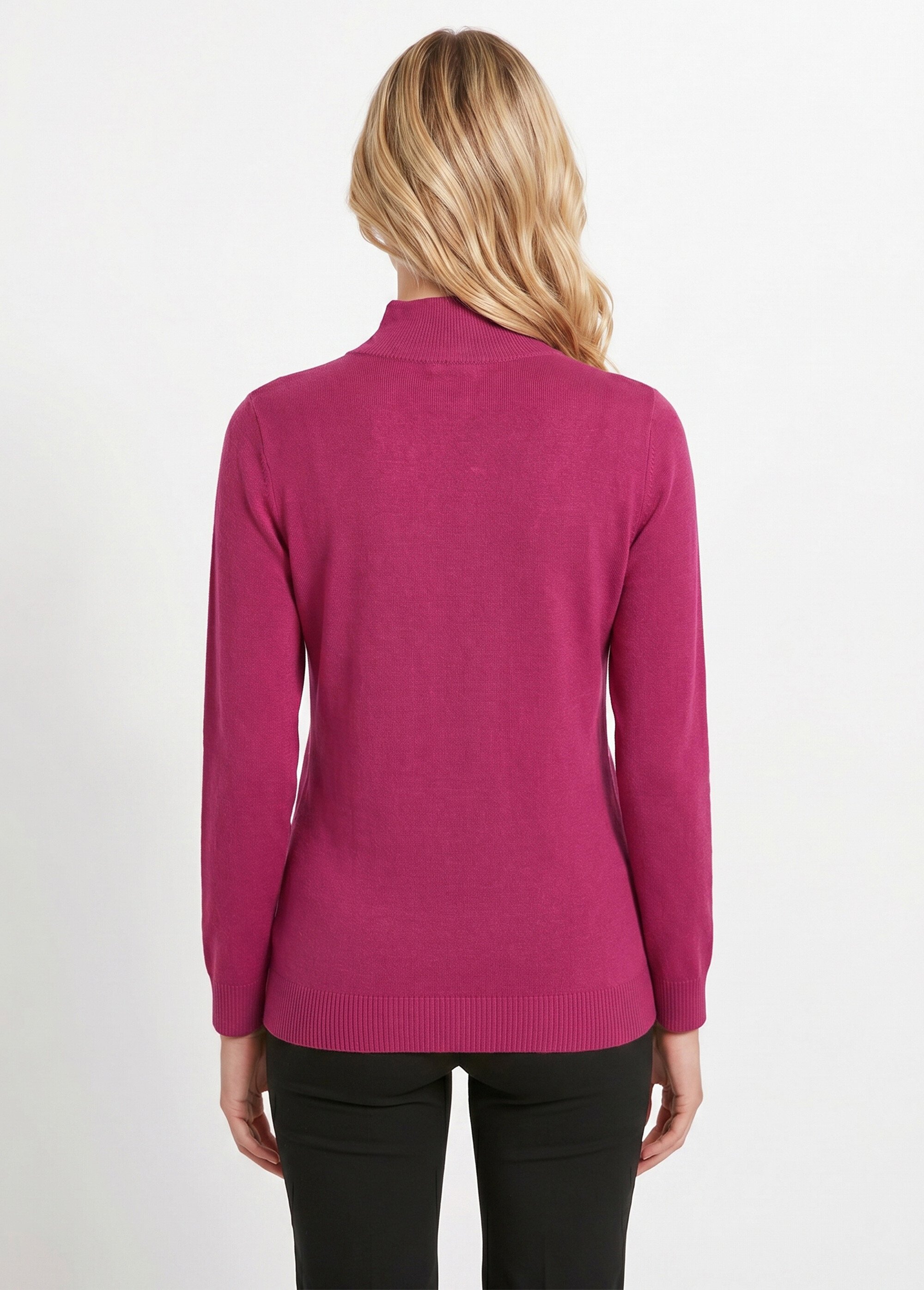Pull fin col montant jersey uni avec laine mérinos
