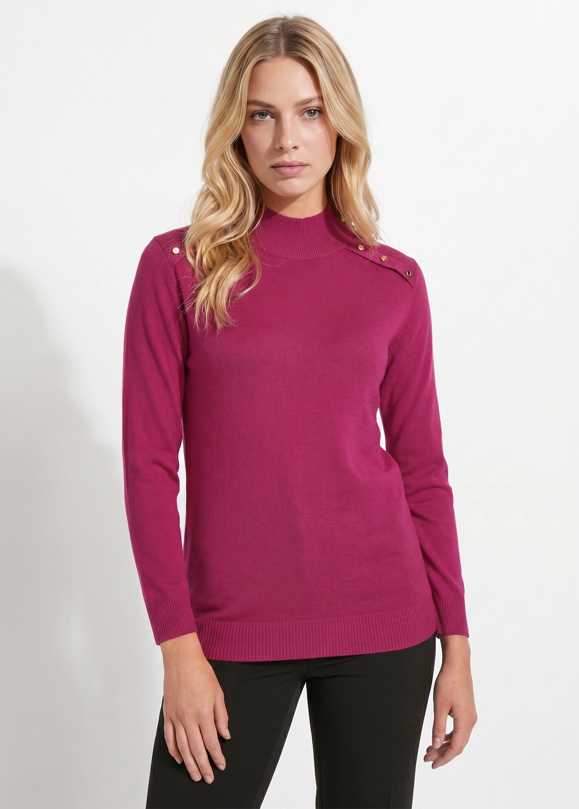 Pull fin col montant jersey uni avec laine mérinos Femme Violet POUDIS FA1