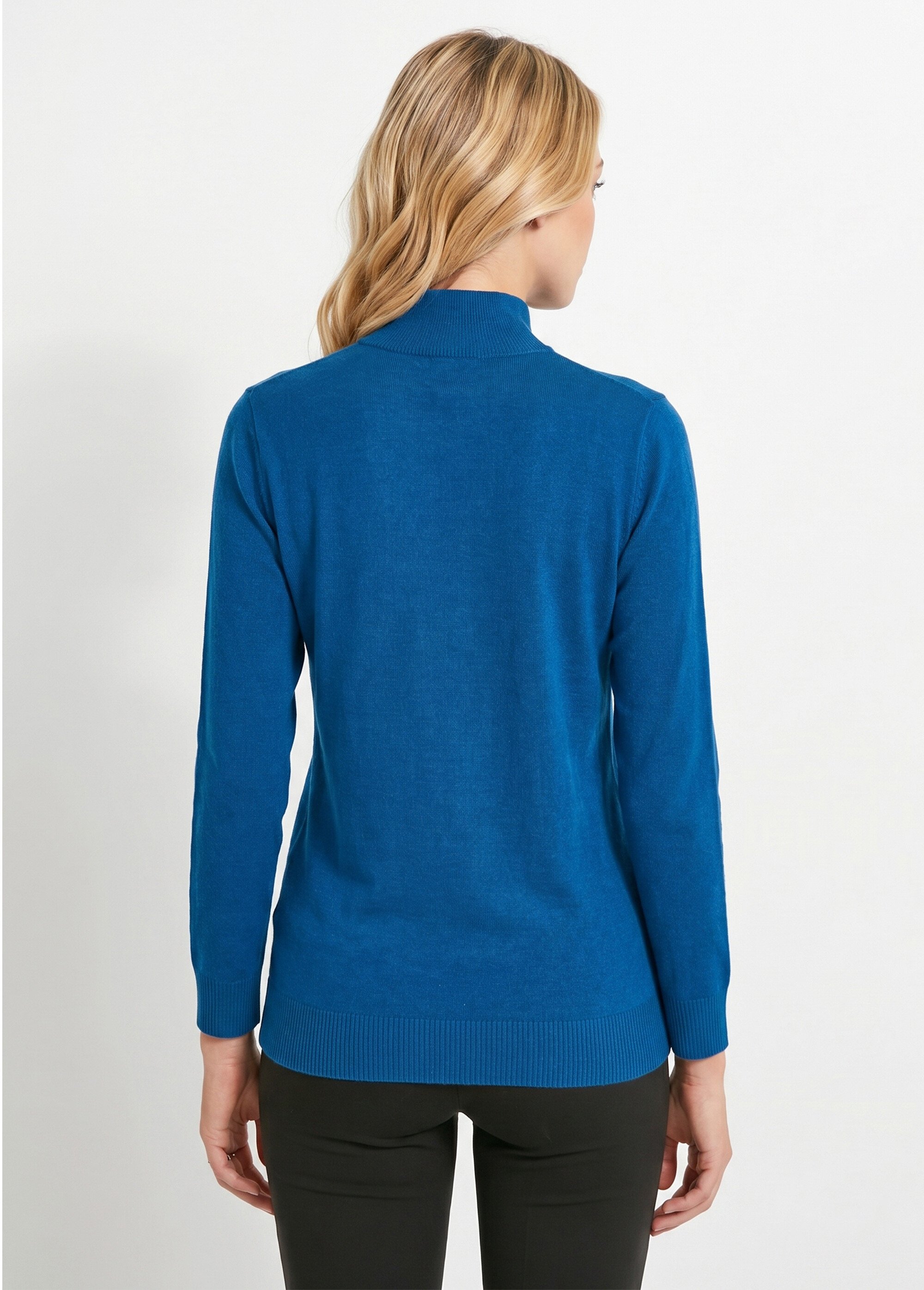 Pull fin col montant jersey uni avec laine mérinos