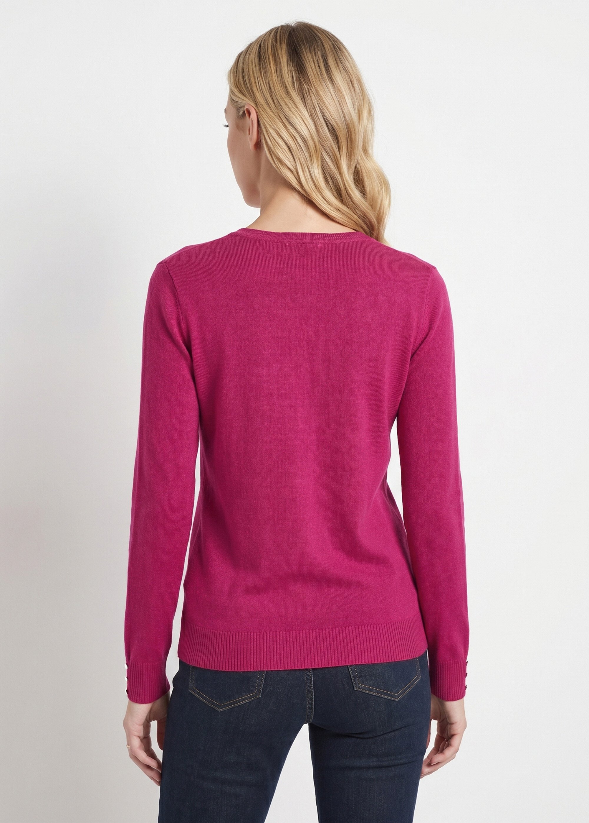 Pull fin col V jersey uni avec laine mérinos Femme Violet PIZIEUX DO1