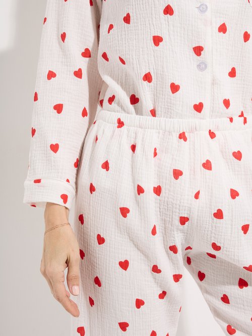 Pyjama 2 pièces gaze de coton et cœurs Femme Blanc H-NT190 DE2