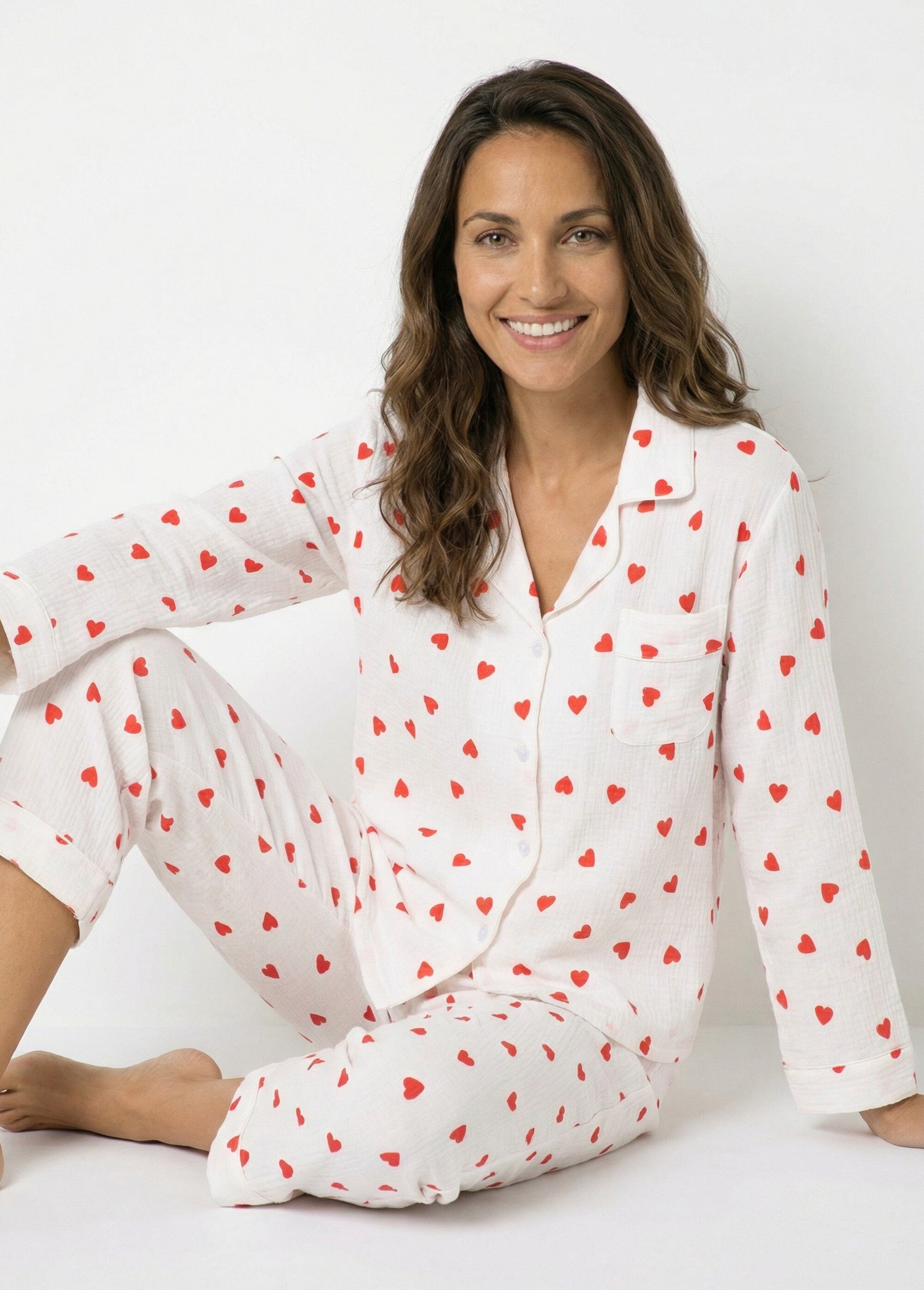 Pyjama 2 pièces gaze de coton et cœurs