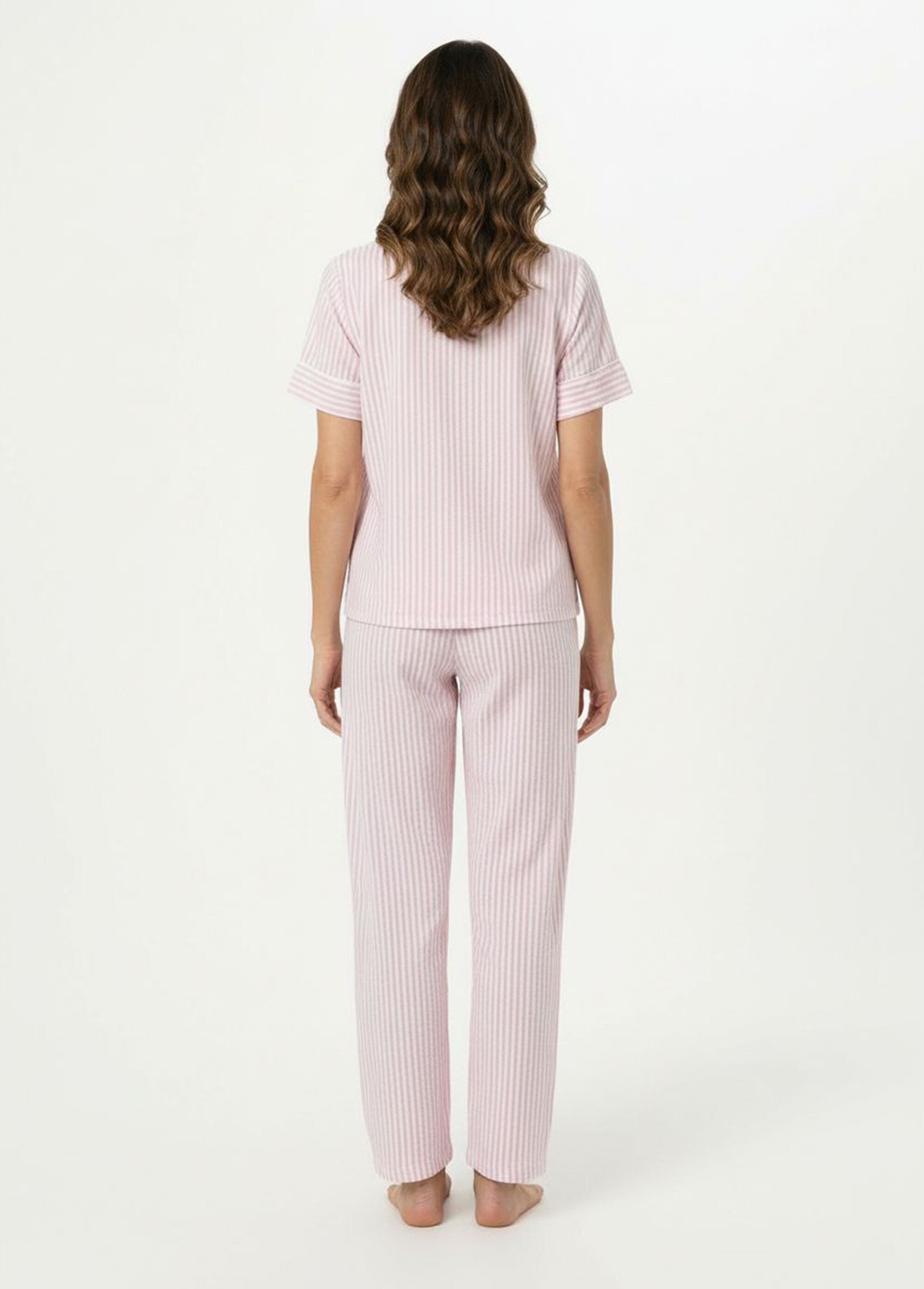 Pyjama 2 pièces seersucker à rayures Femme Beige H-NT185 DO1