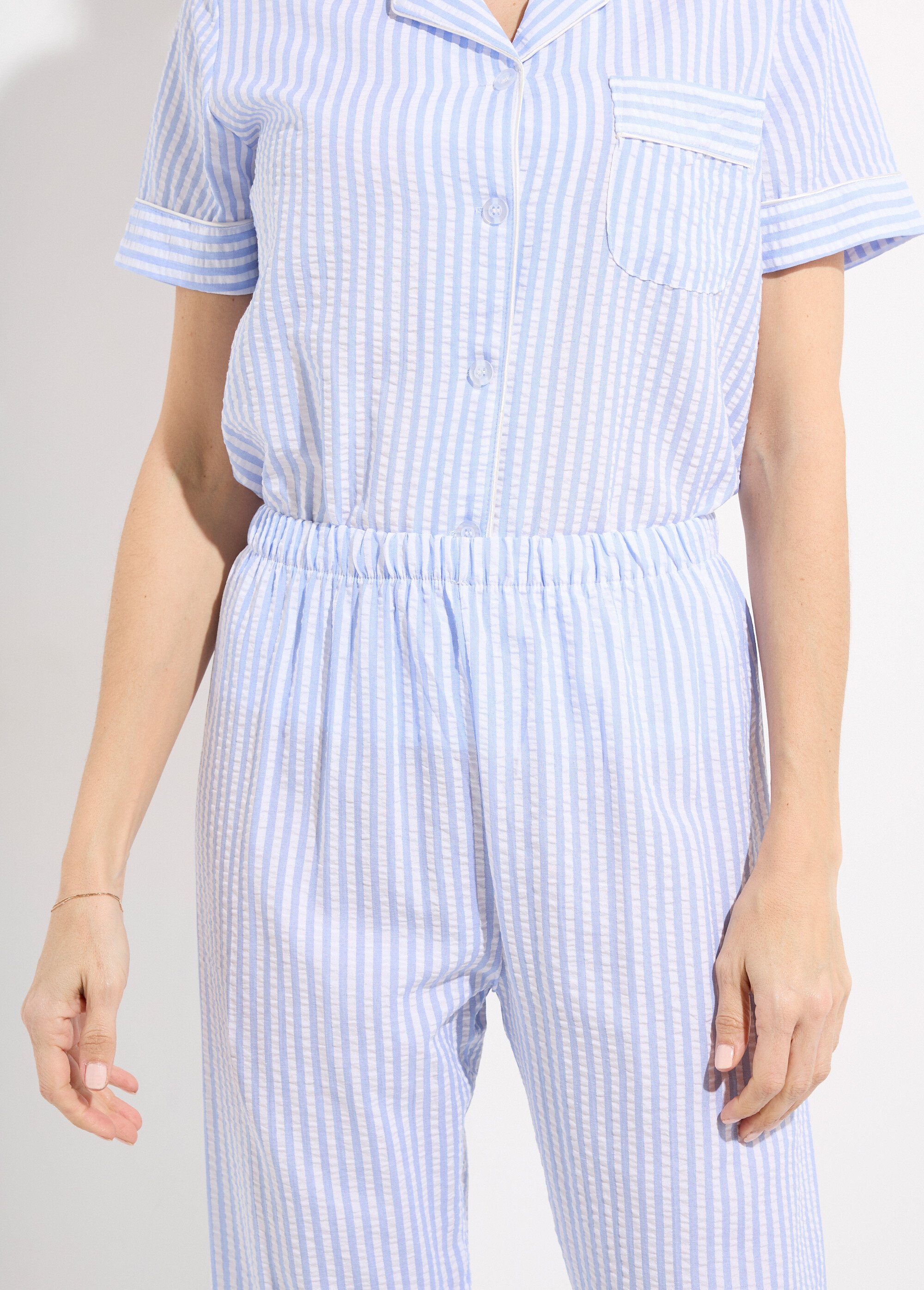 Pyjama 2 pièces seersucker à rayures Femme Bleu H-NT185 DE2