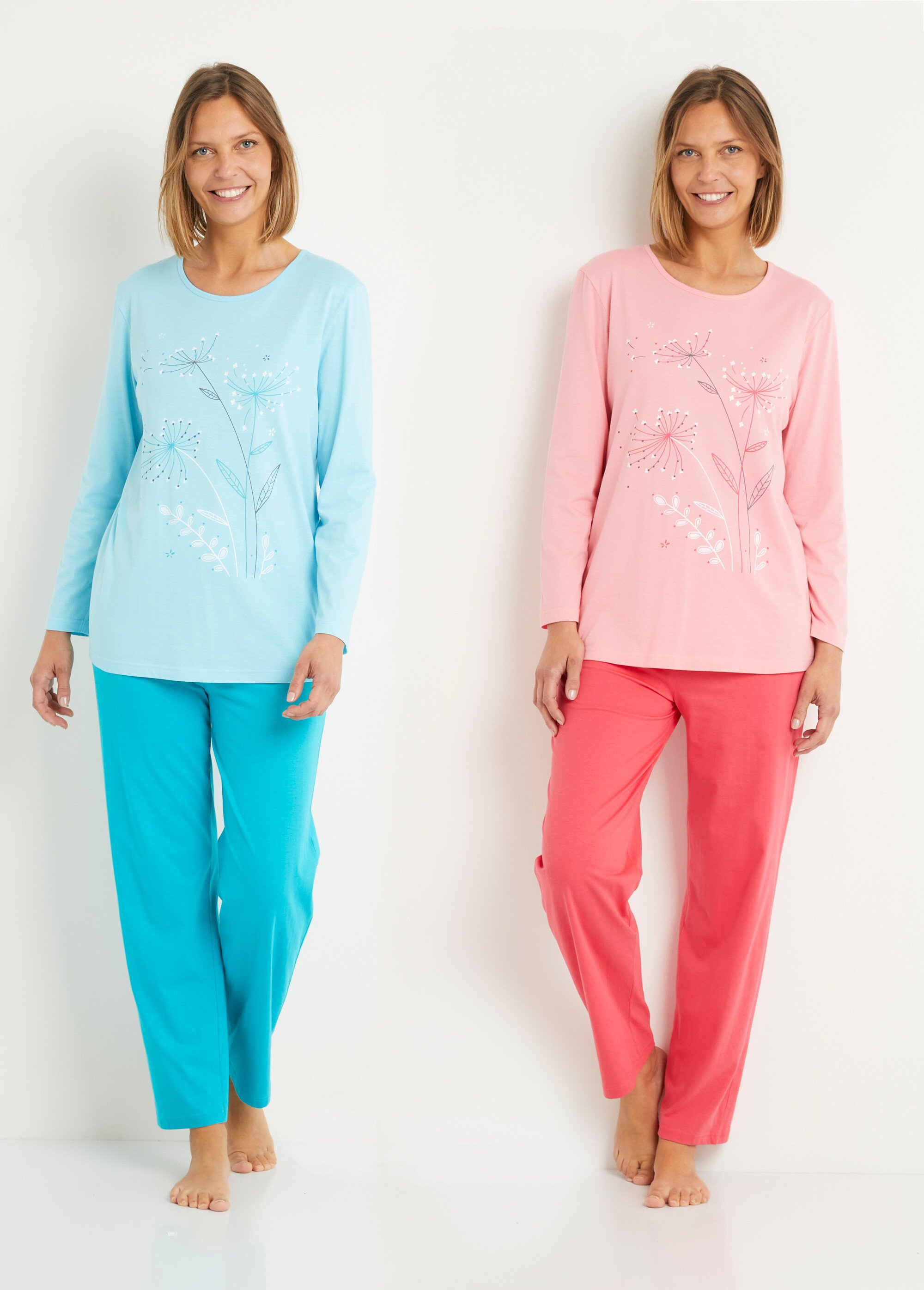 Pyjama taille élastiquée coton uni - lot de 2