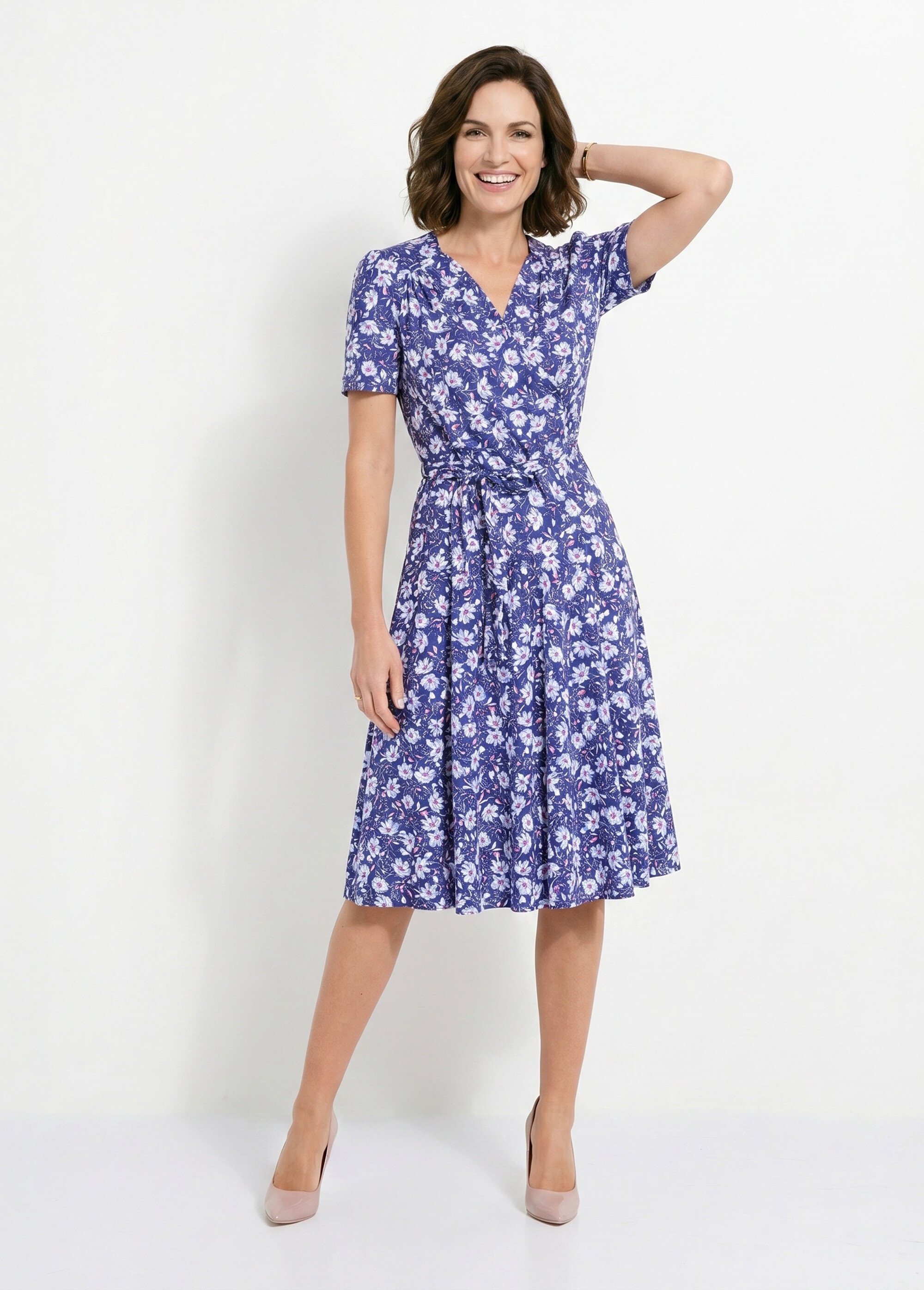 Robe évasée cache-coeur fleurie Femme Bleu ECORCE MV1