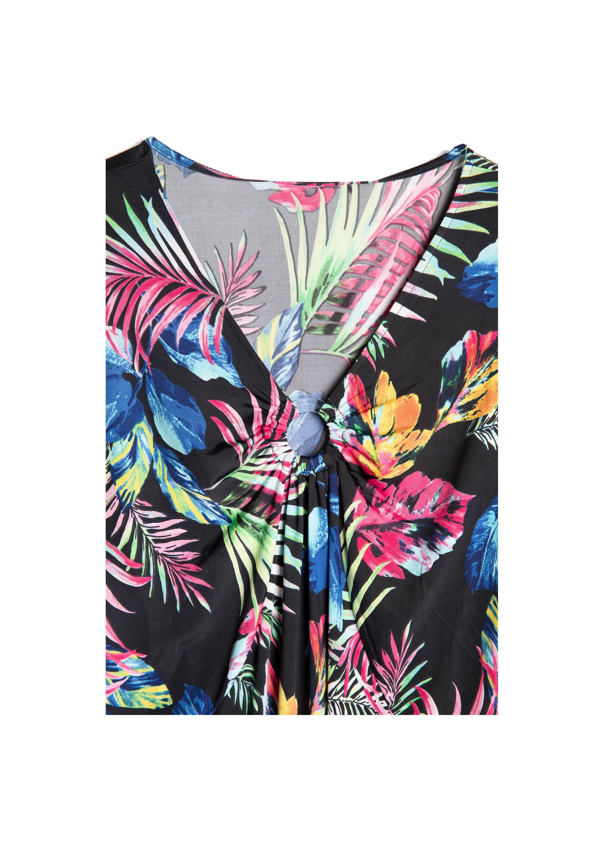 Robe évasée imprimé feuilles courte
