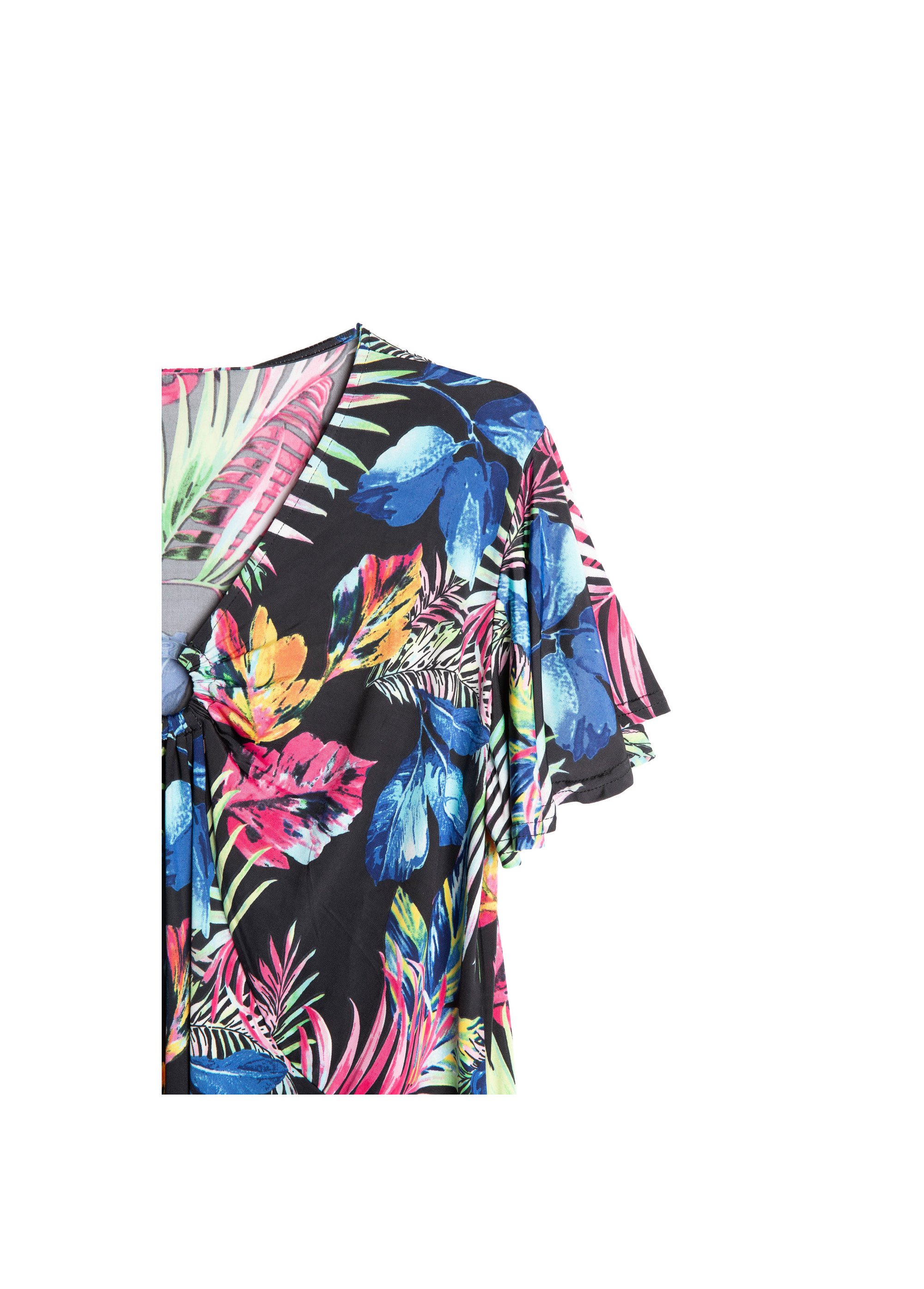 Robe évasée imprimé feuilles courte Femme IMP NOIR EGALITE DE2