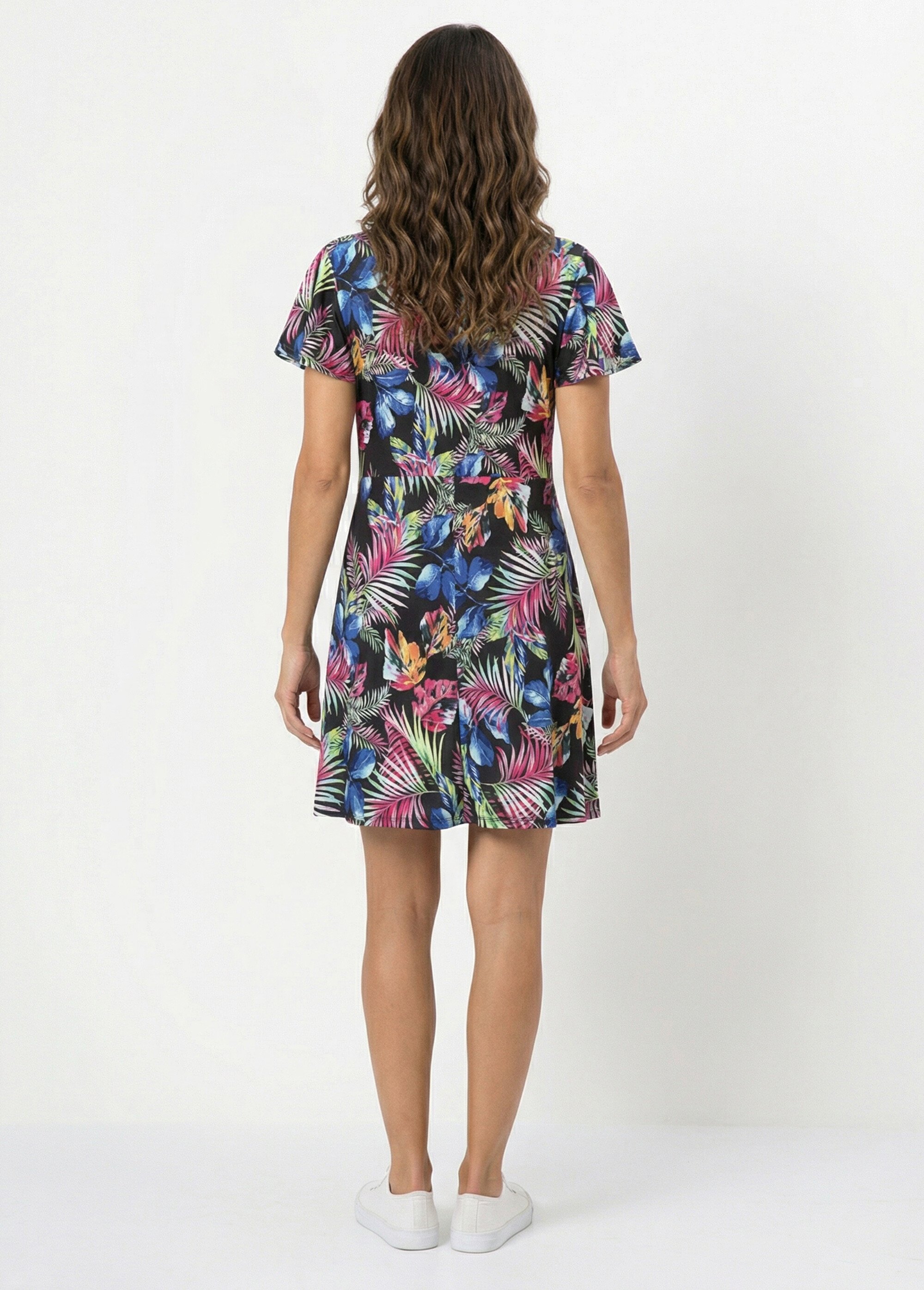 Robe évasée imprimé feuilles courte