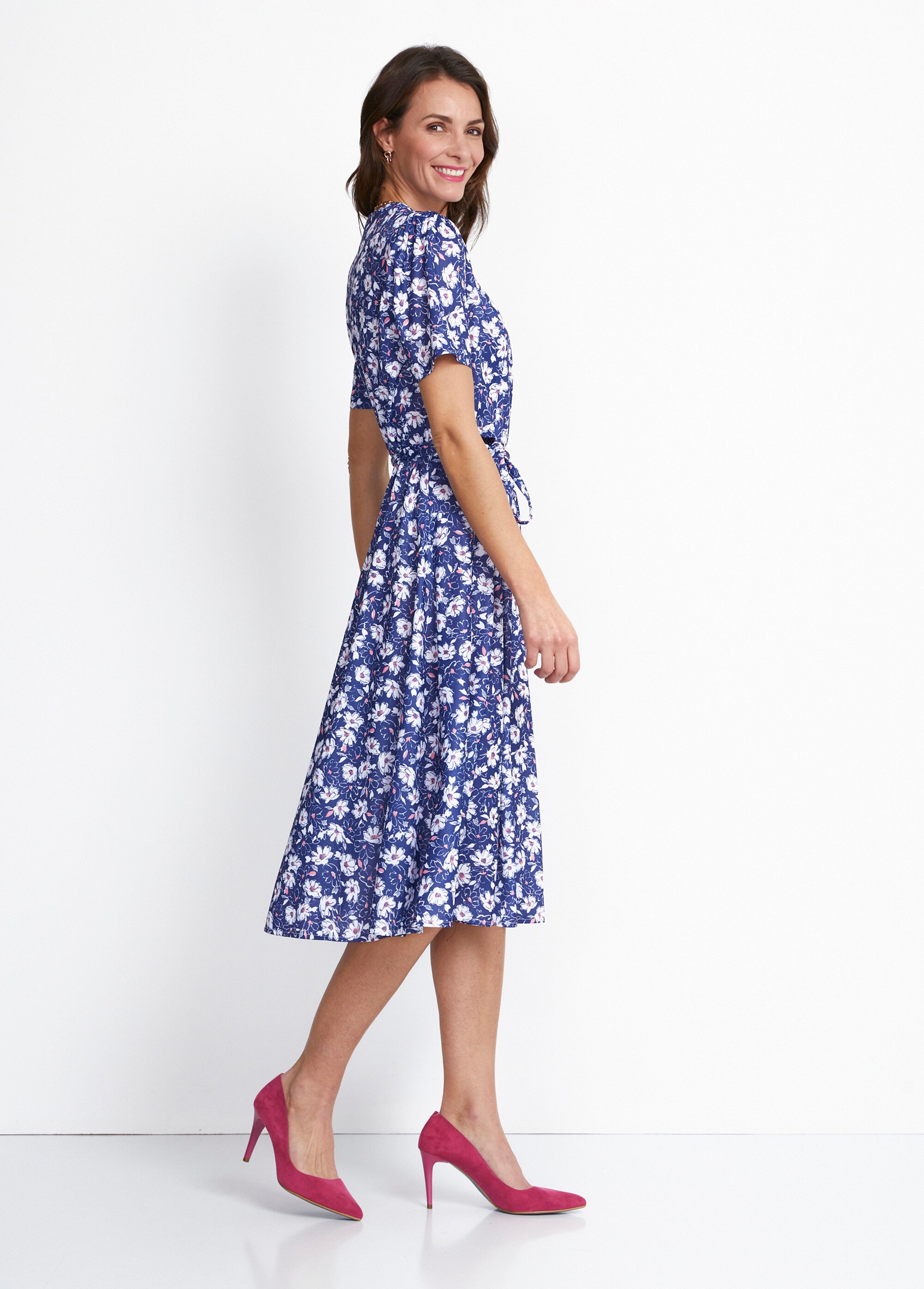 Robe évasée cache-coeur fleurie Femme Bleu ECORCE DR1
