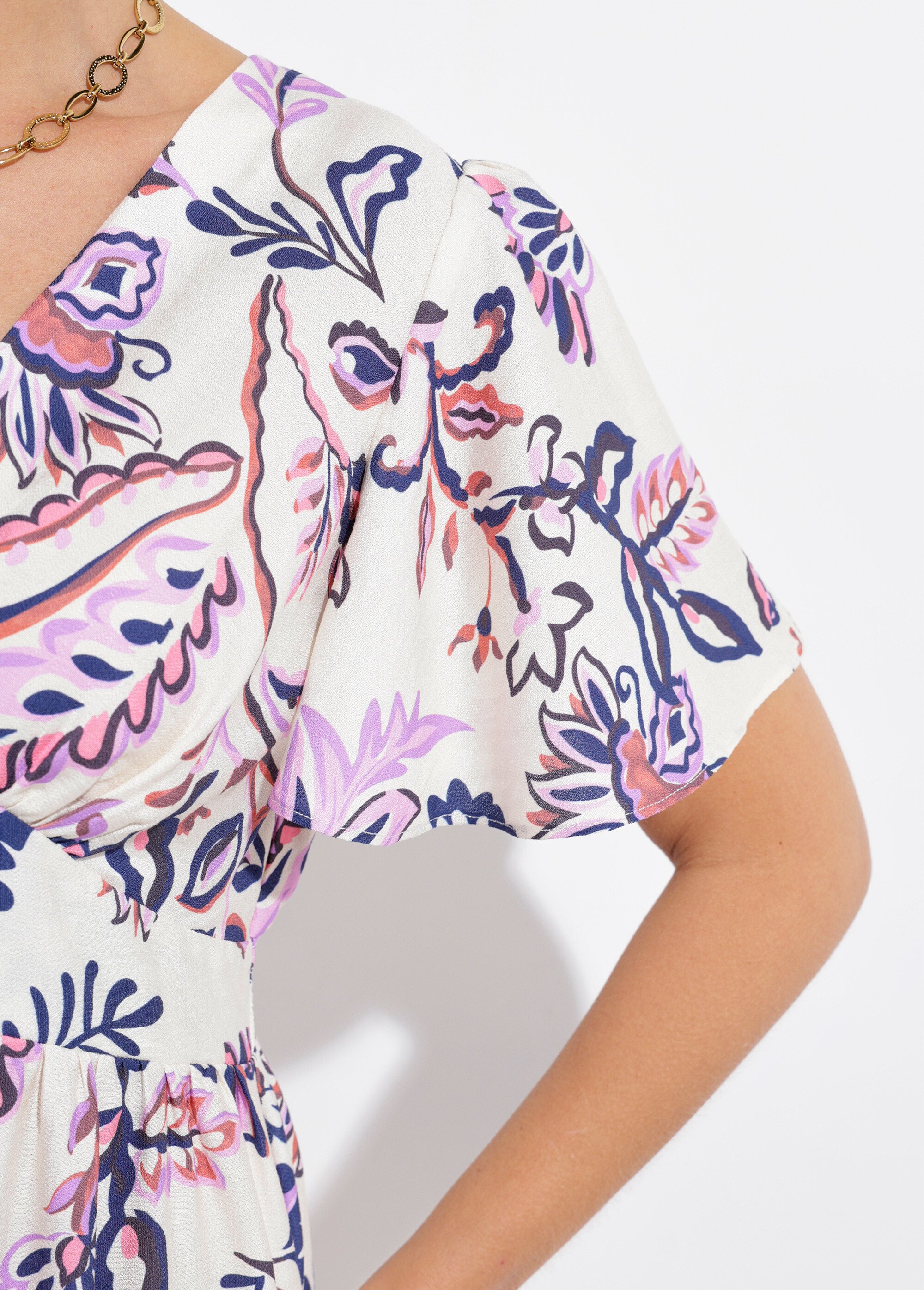 Robe longue volantée manches papillon fleurie Femme Blanc ELORELLE DE2