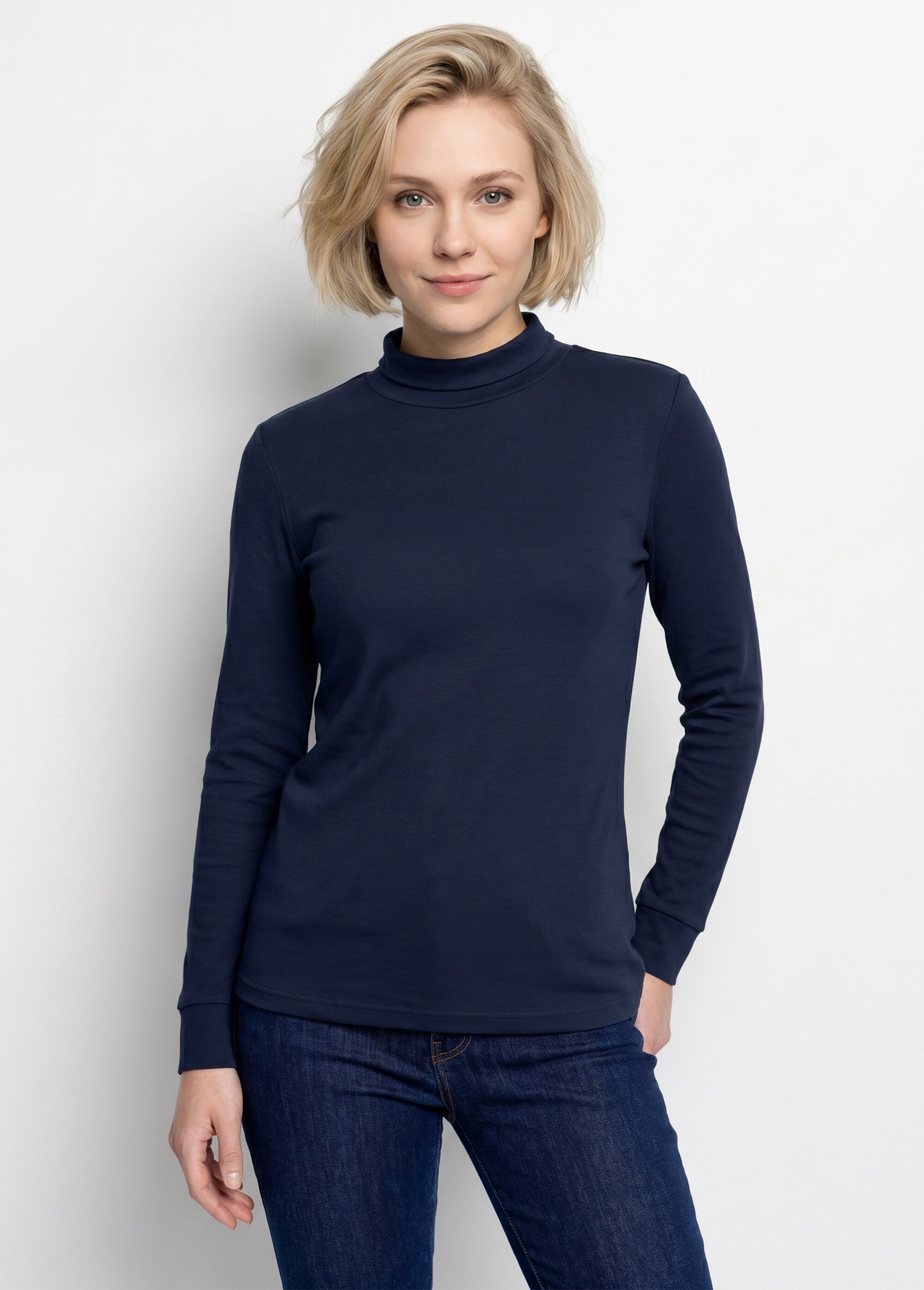 Sous-pull chaud col roulé maille interlock unie Femme Bleu PULLY FA1