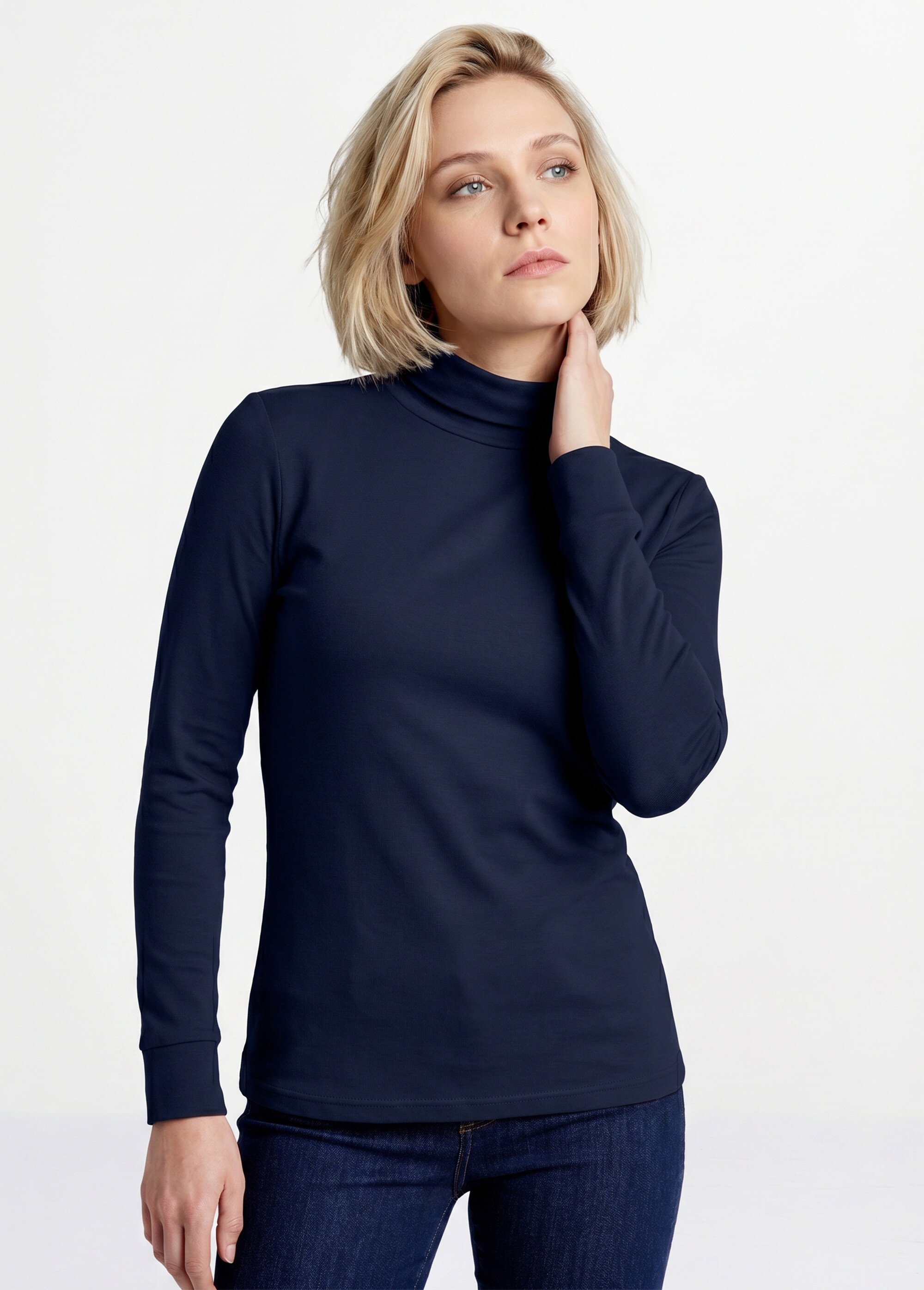 Sous-pull chaud col roulé maille interlock unie