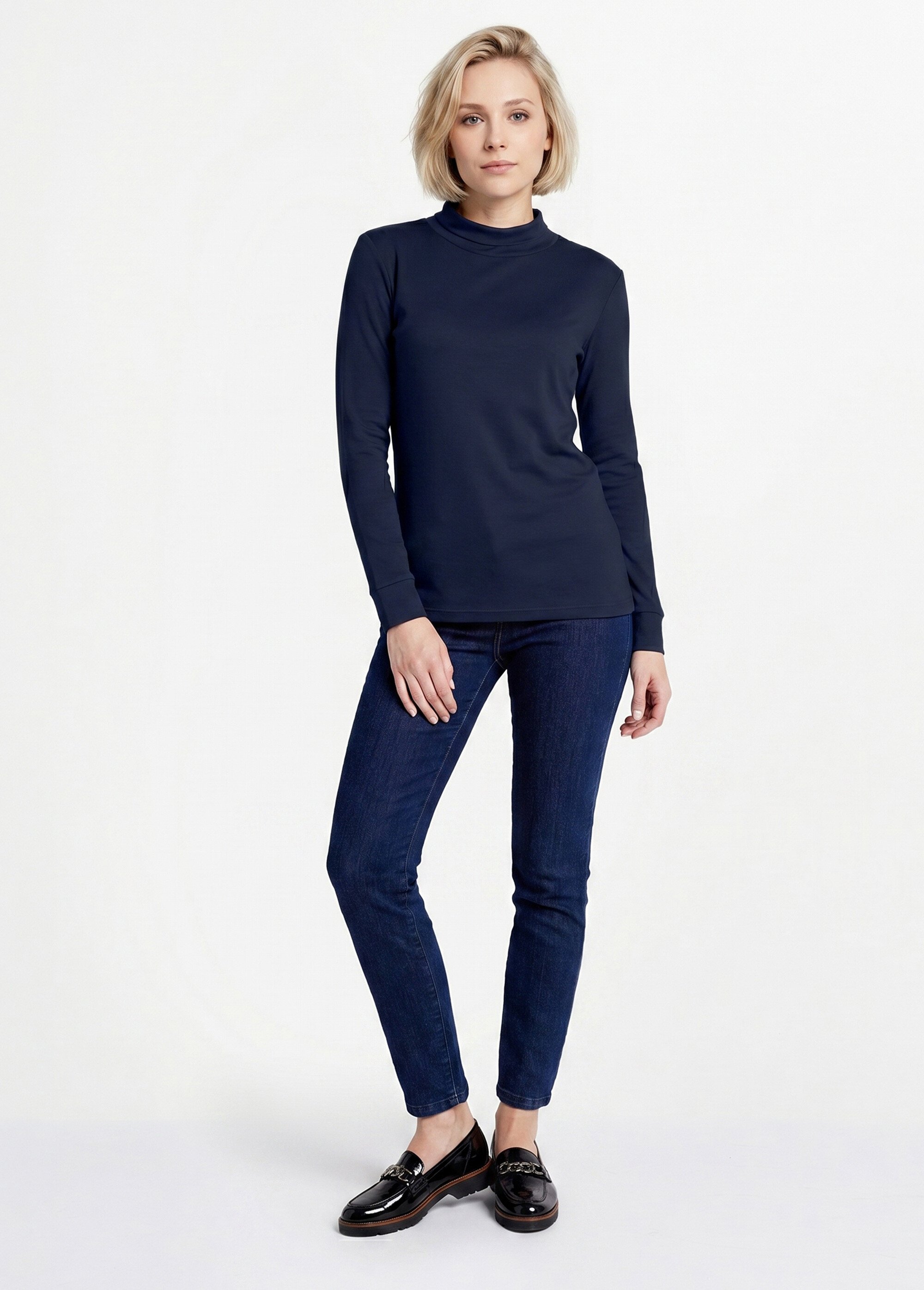 Sous-pull chaud col roulé maille interlock unie Femme Bleu PULLY SI1