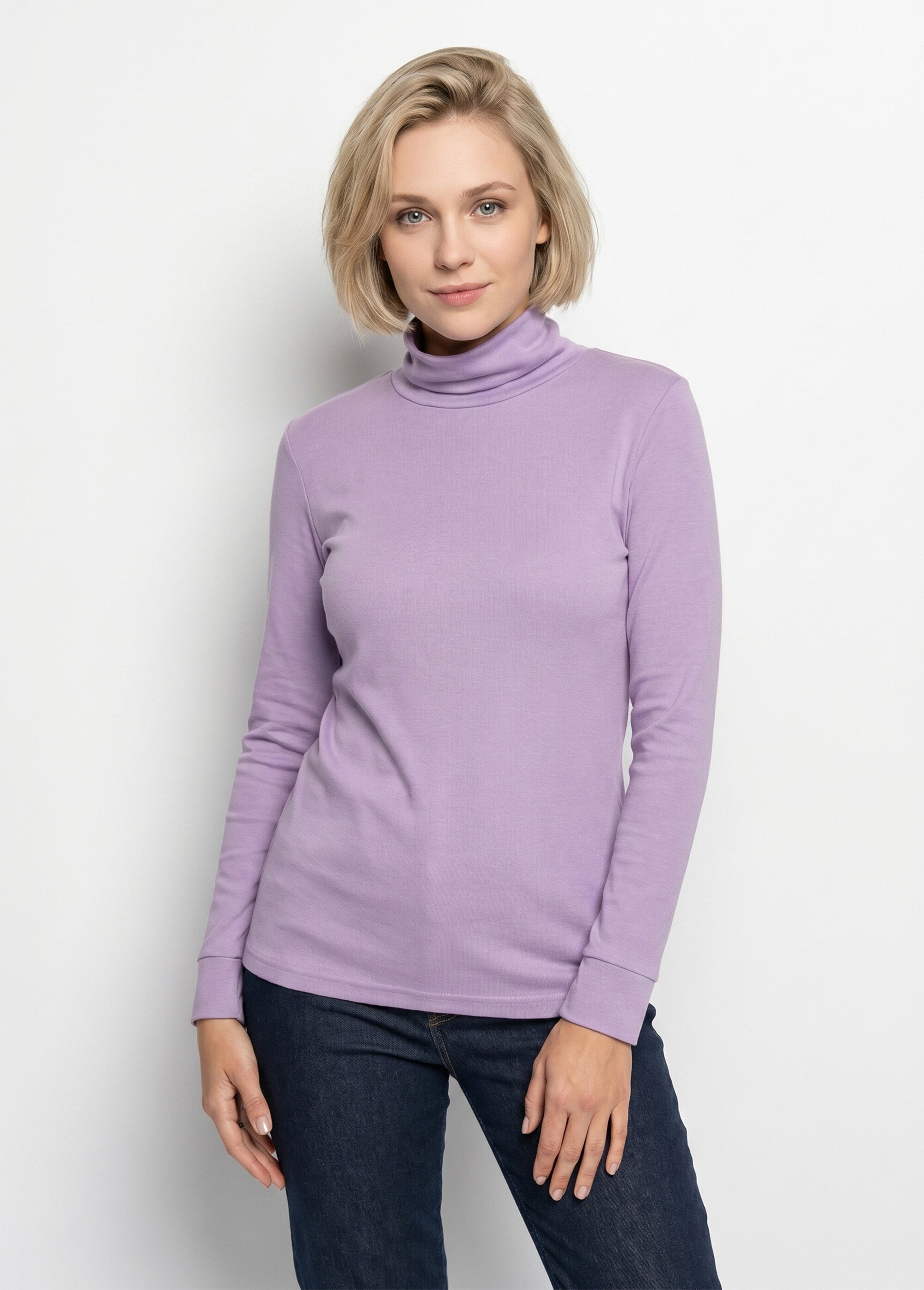 Sous-pull chaud col roulé maille interlock unie Femme Violet PULLY FA1