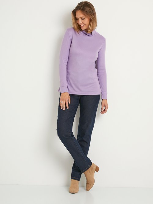 Sous-pull chaud col roulé maille interlock unie Femme Violet PULLY SF1