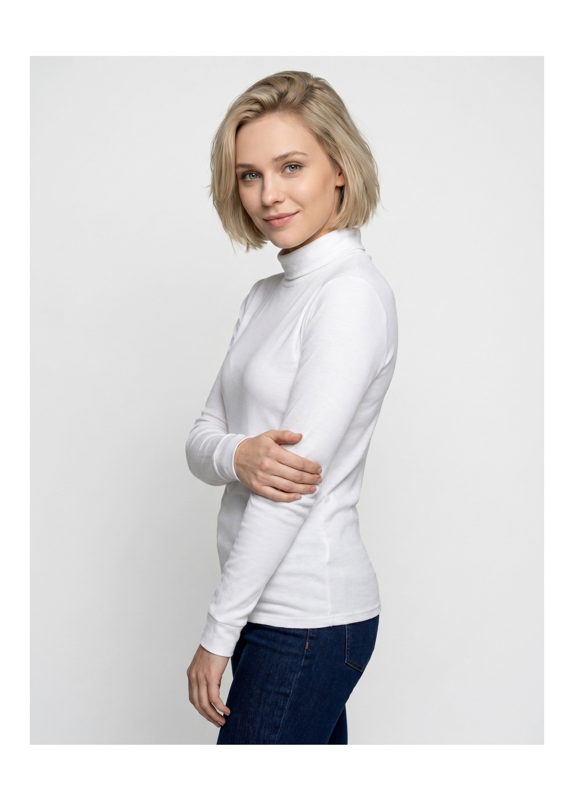 Sous-pull chaud col roulé maille interlock unie Femme Blanc PULLY DR1