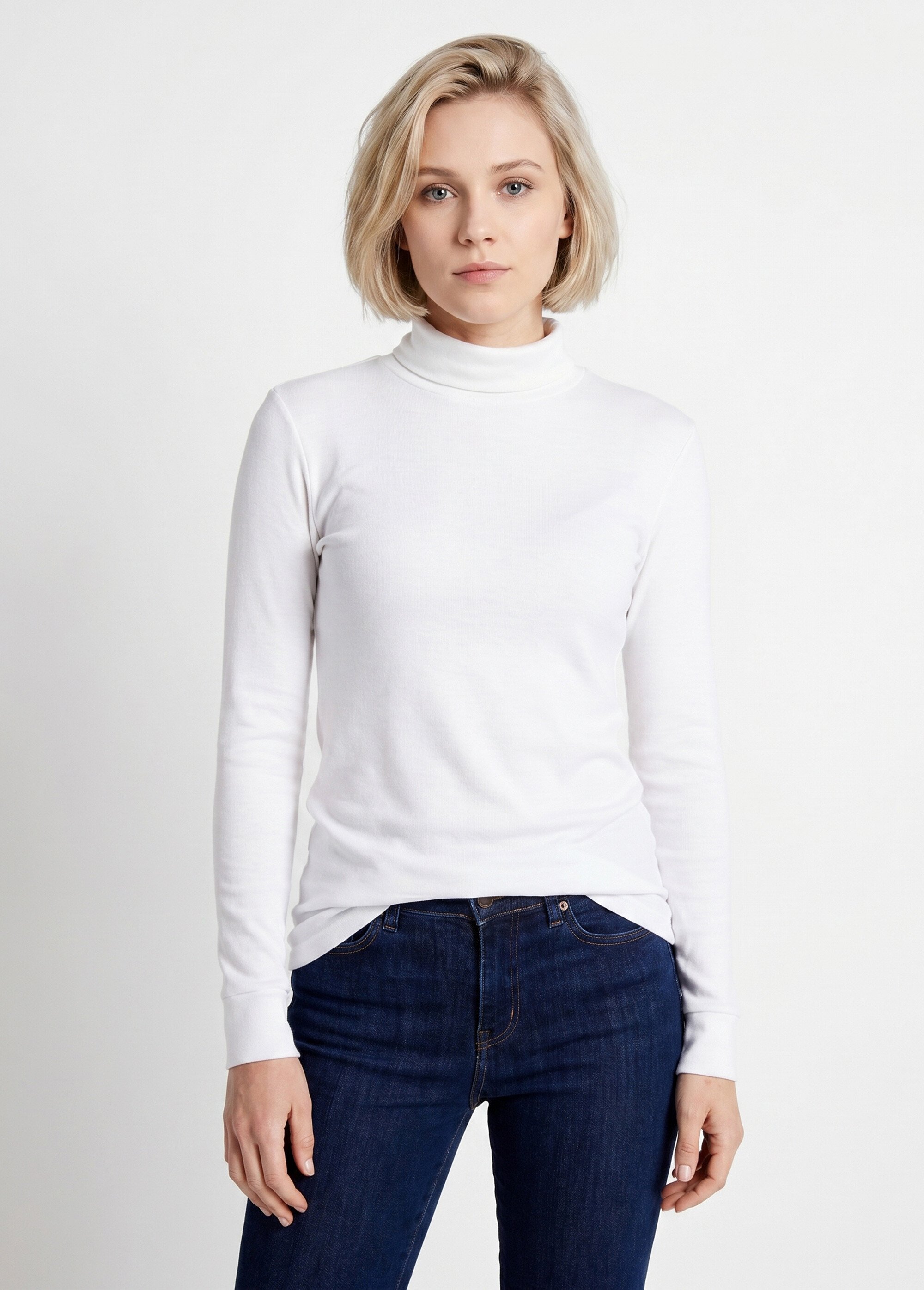 Sous-pull chaud col roulé maille interlock unie Femme Blanc PULLY FA1