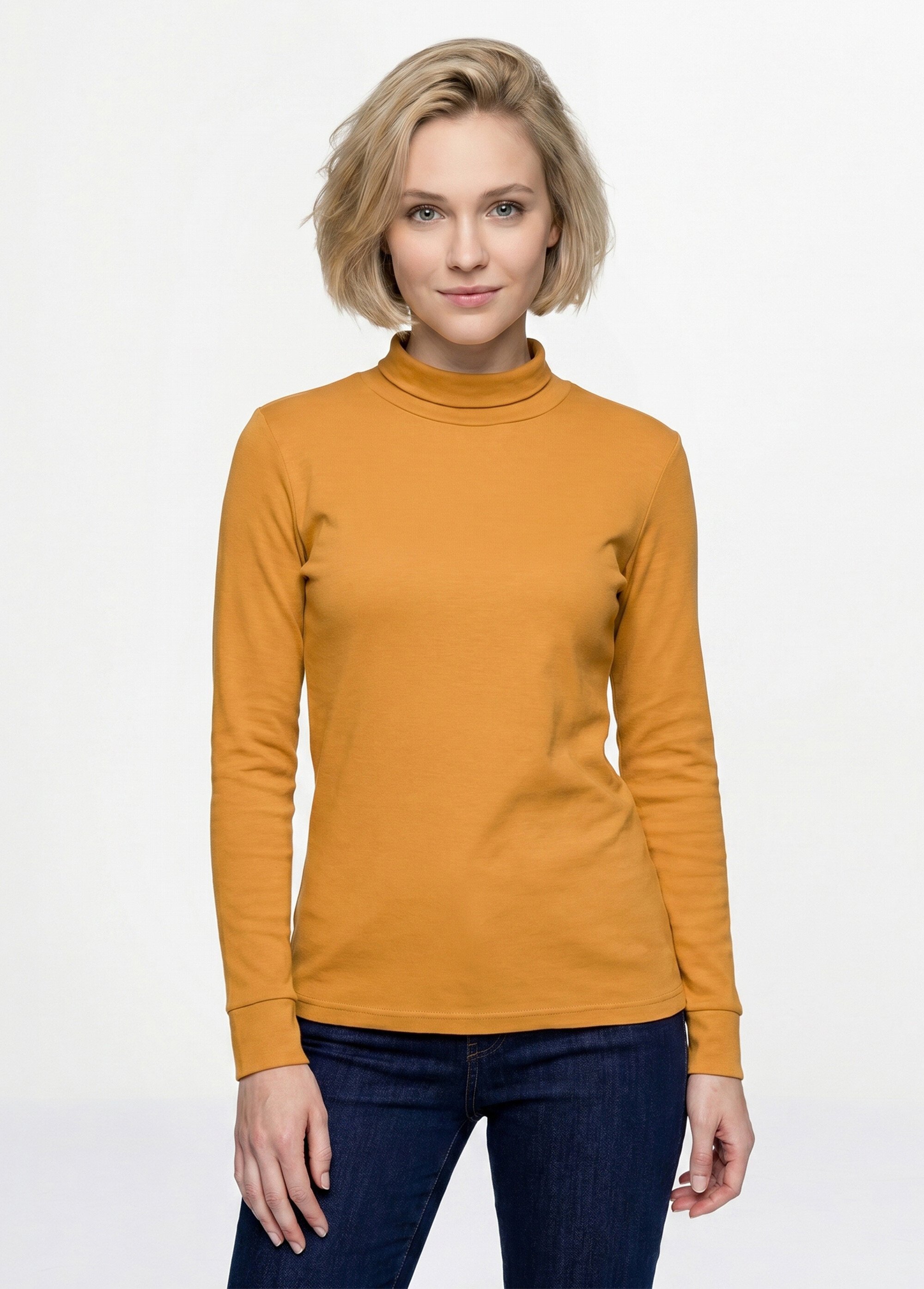 Sous-pull chaud col roulé maille interlock unie Femme Jaune PULLY FA1