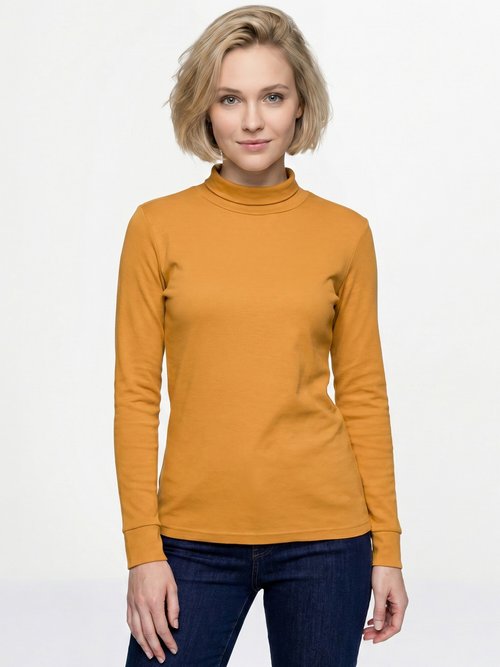 Sous-pull chaud col roulé maille interlock unie Femme Jaune PULLY FA1