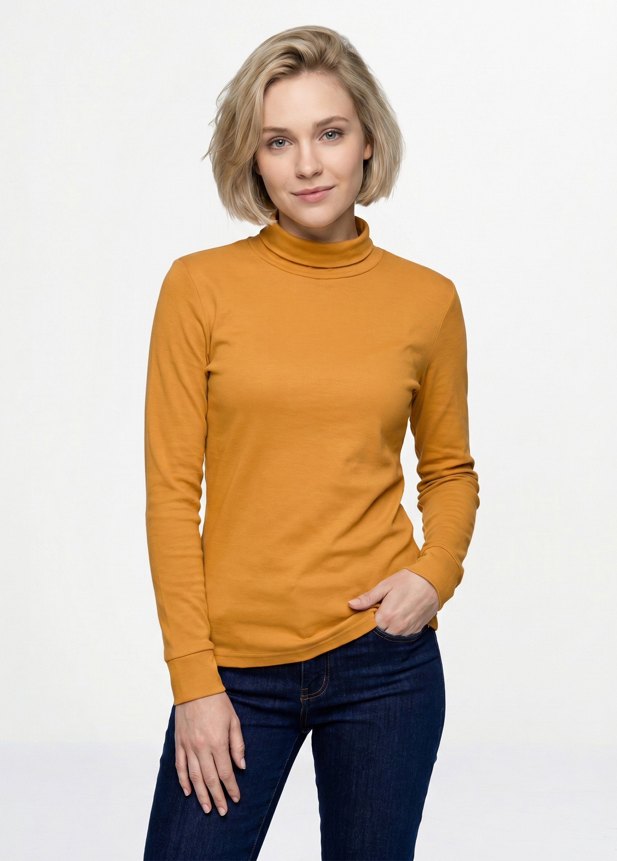 Sous-pull chaud col roulé maille interlock unie Femme Jaune PULLY FA2