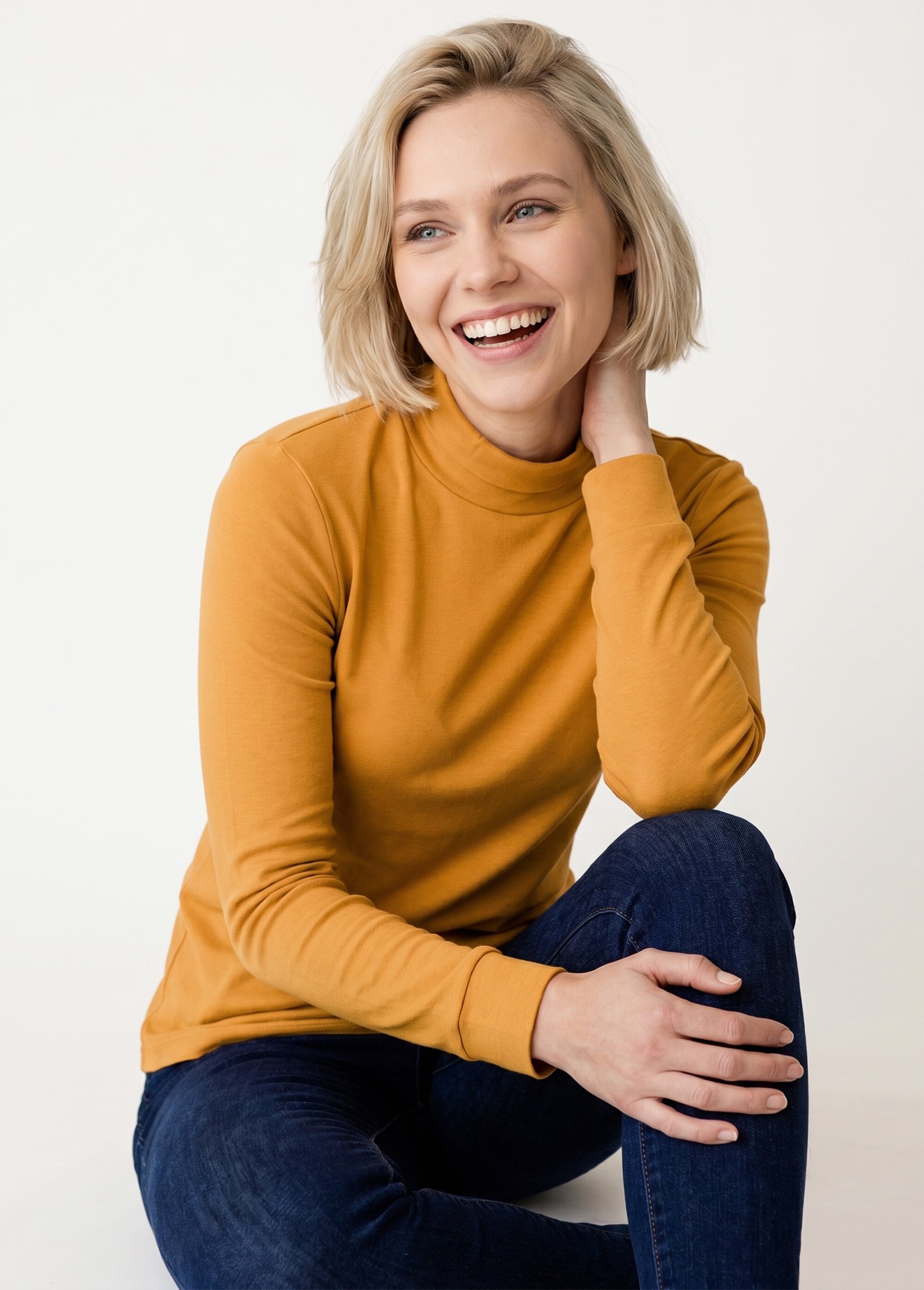 Sous-pull chaud col roulé maille interlock unie