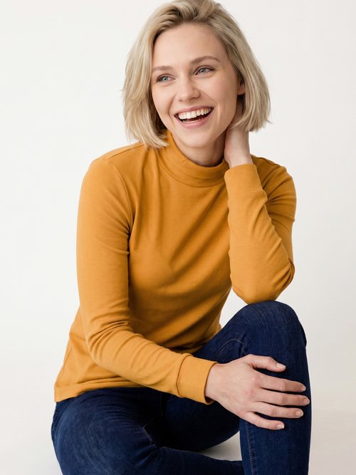 Sous-pull chaud col roulé maille interlock unie Femme Jaune PULLY MV1
