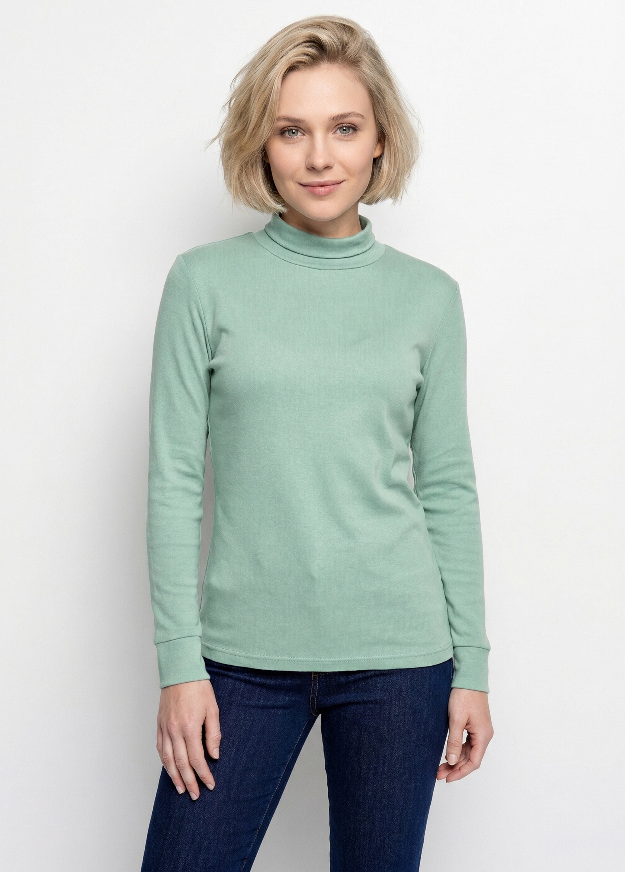 Sous-pull chaud col roulé maille interlock unie Femme Vert PULLY FA1