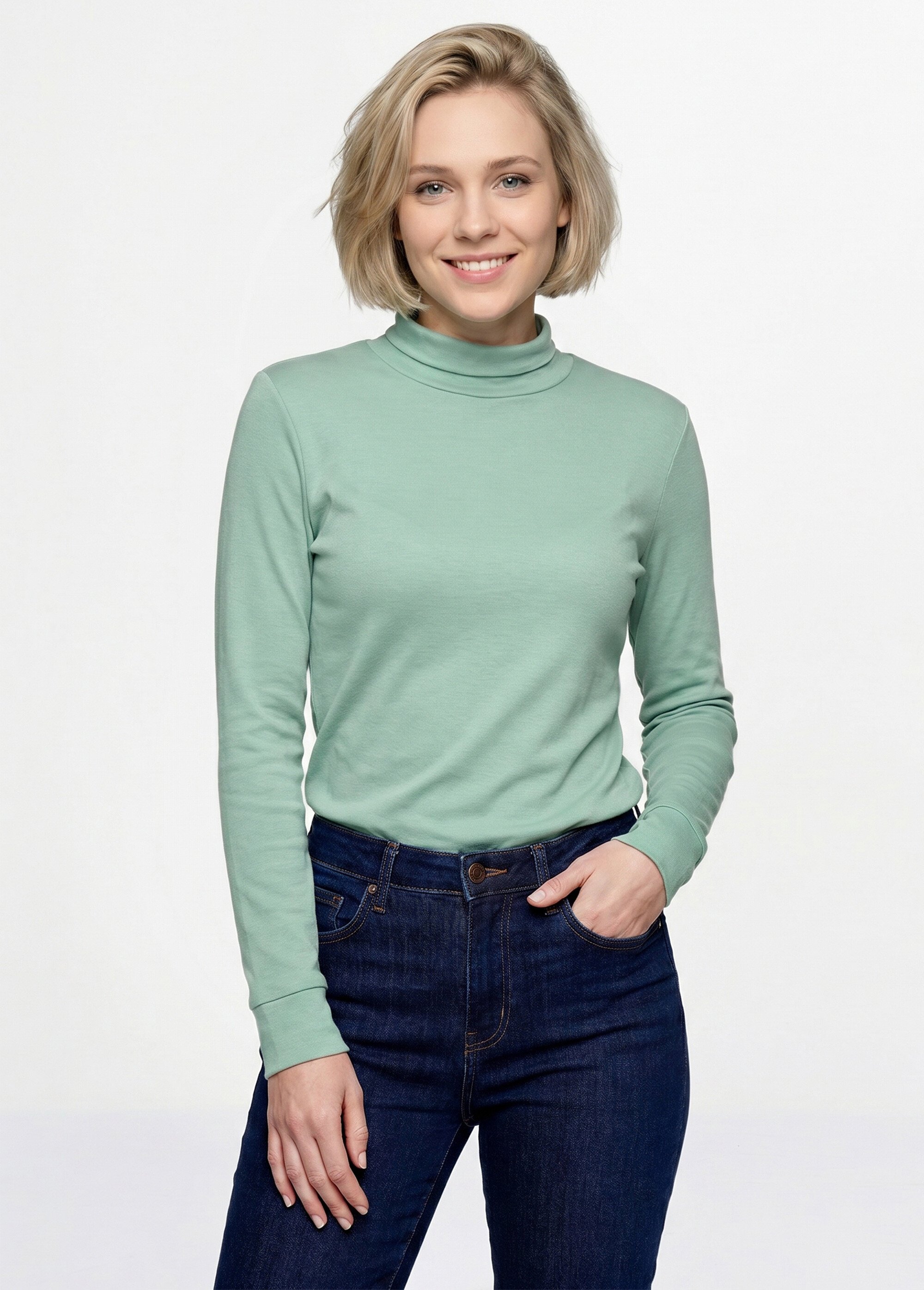 Sous-pull chaud col roulé maille interlock unie Femme Vert PULLY MV2
